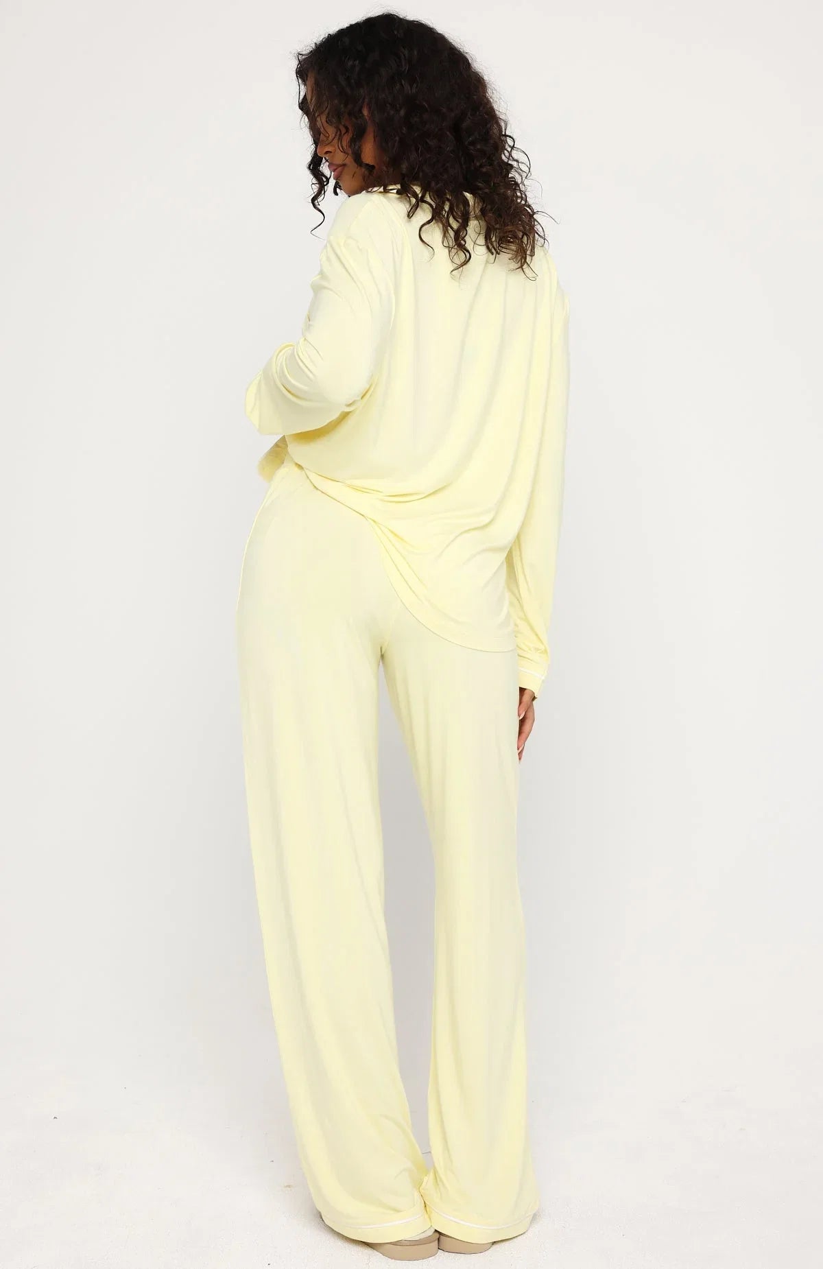 Airplane Mode Modal Wide Leg Pyjama Pants Lemon