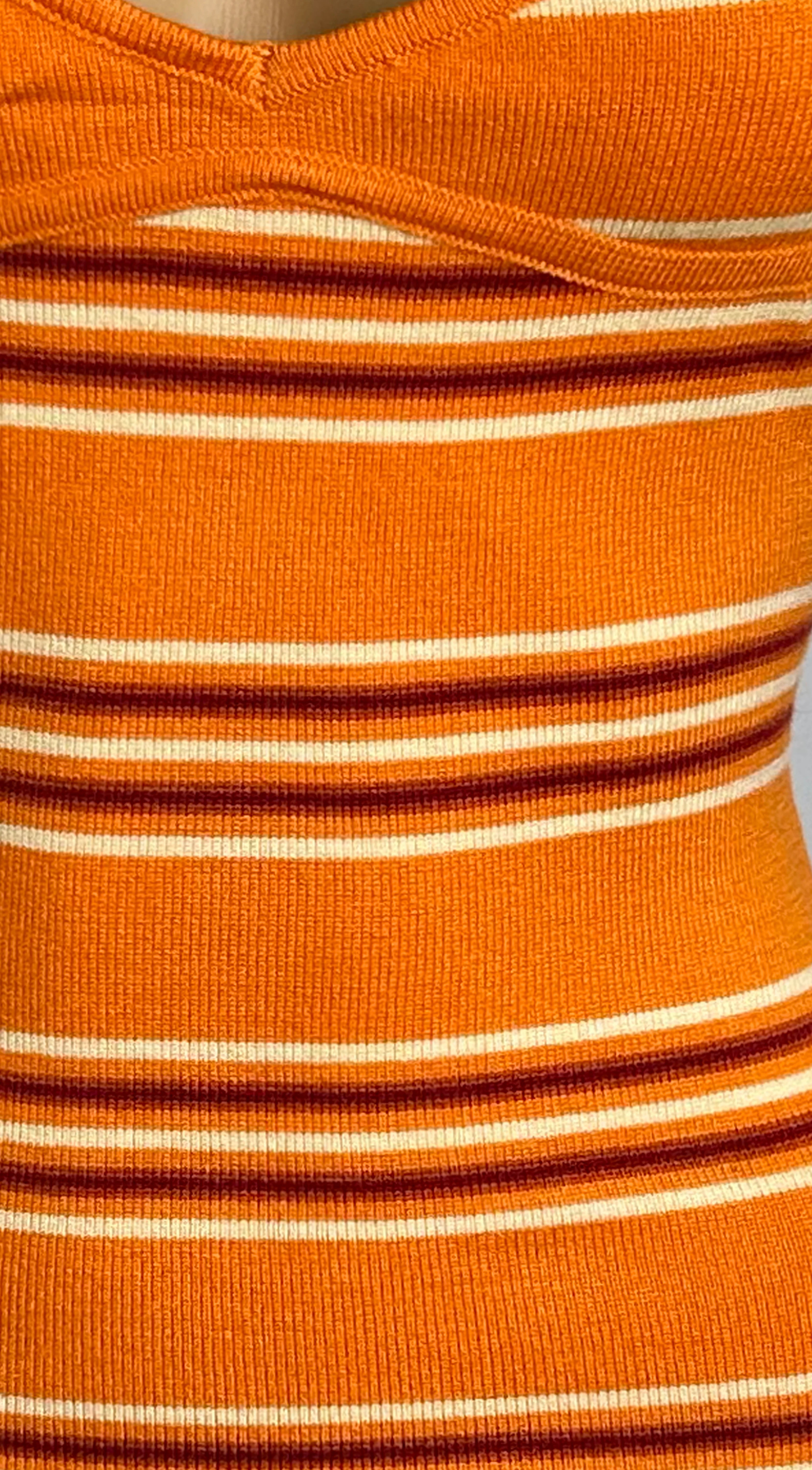 Meliora Stripe Halter Knit Mini Dress Orange