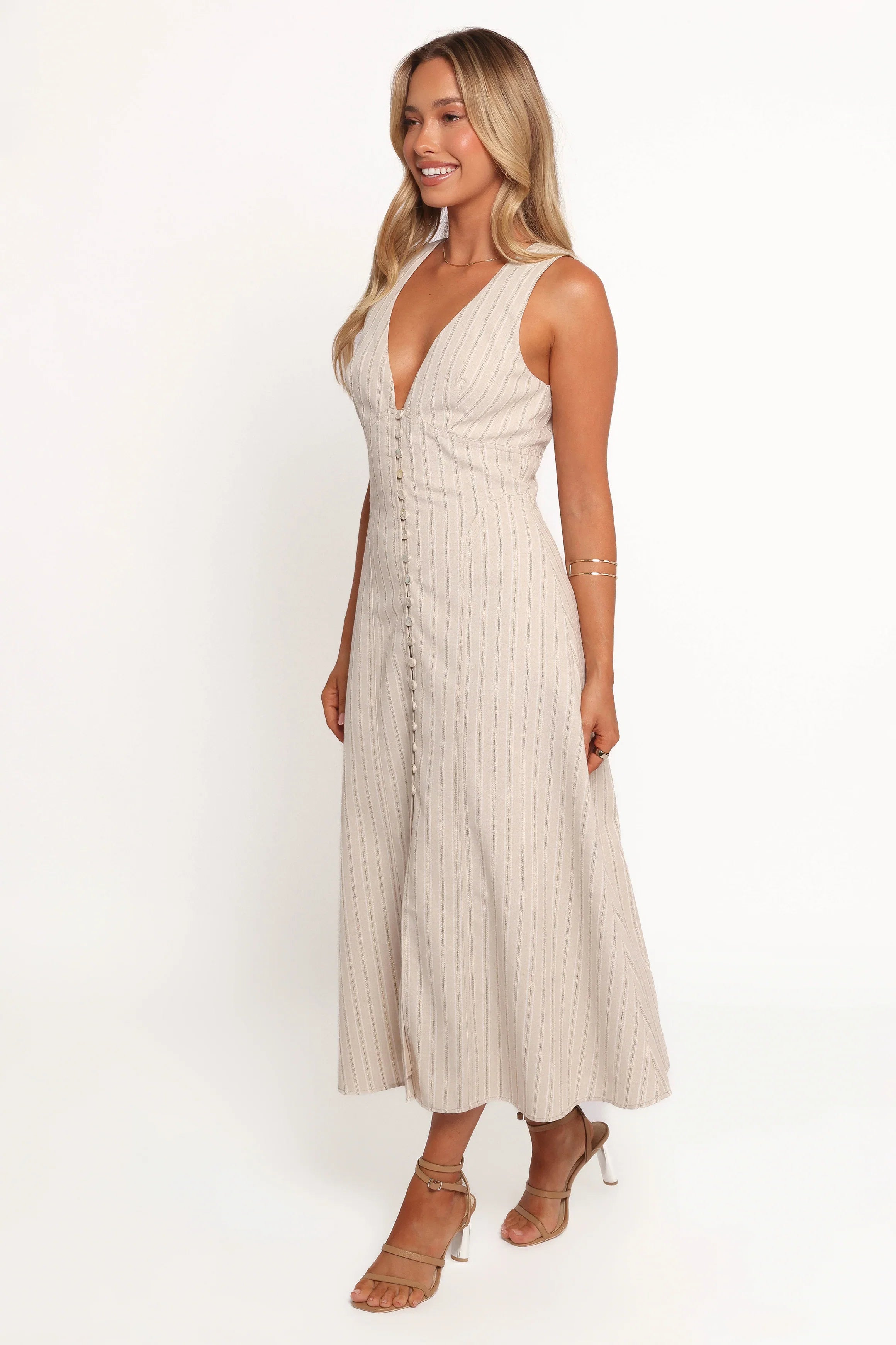 Aisling Midi Dress Beige Gold