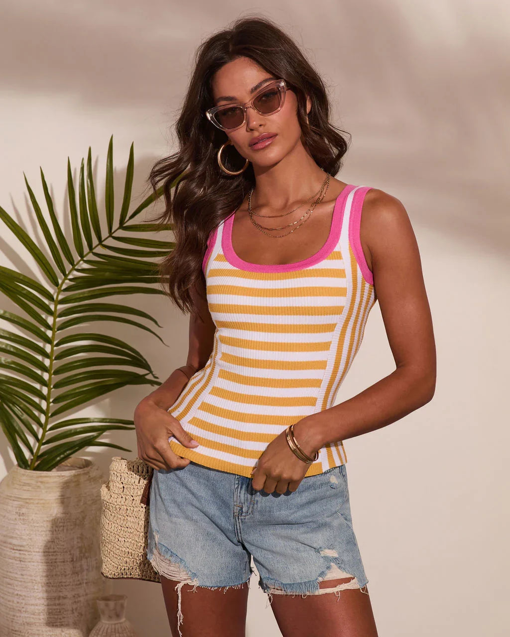 Summer Drift Striped Contrast Trim Tank Top