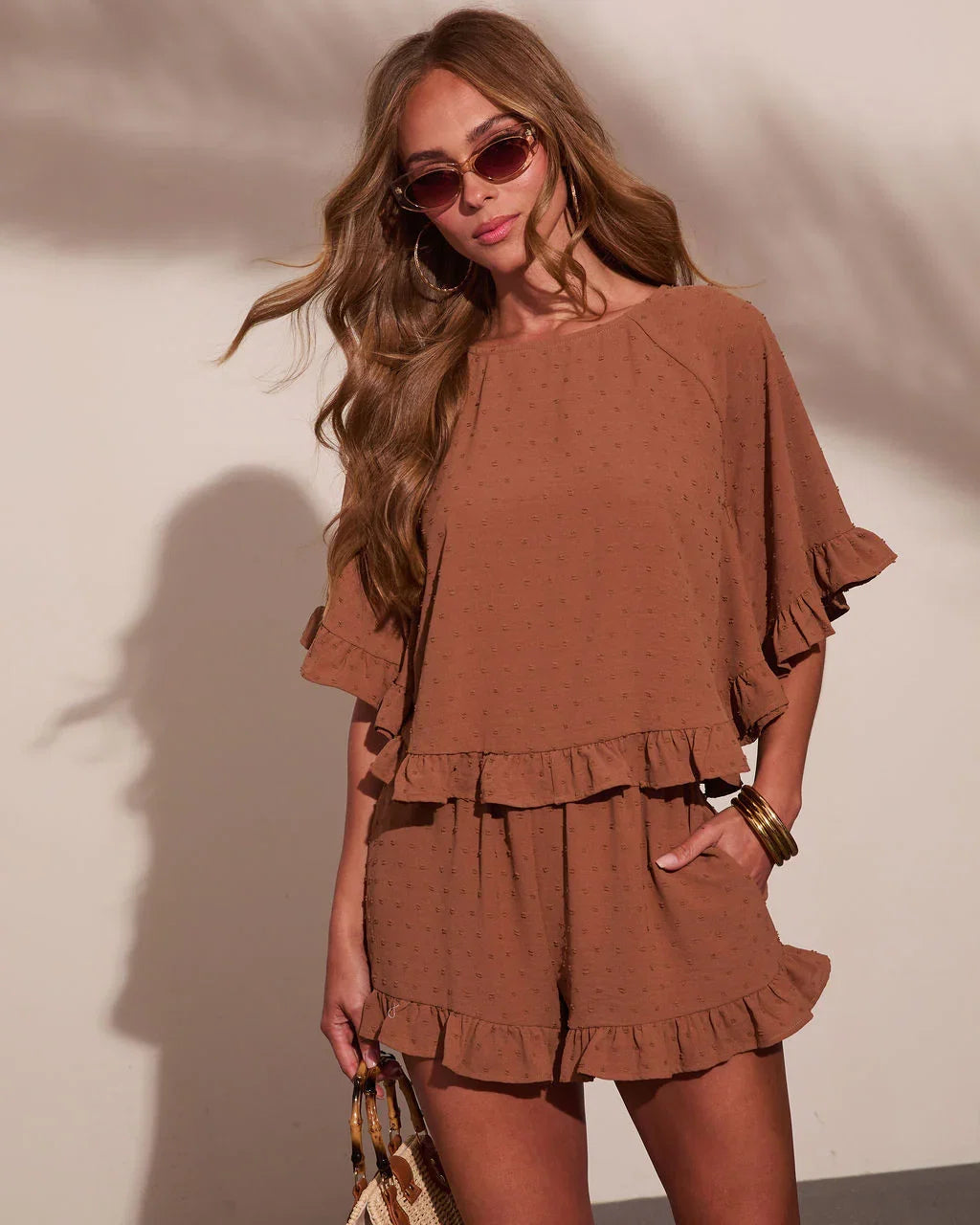 Sun Flare Ruffle Cape Style Top