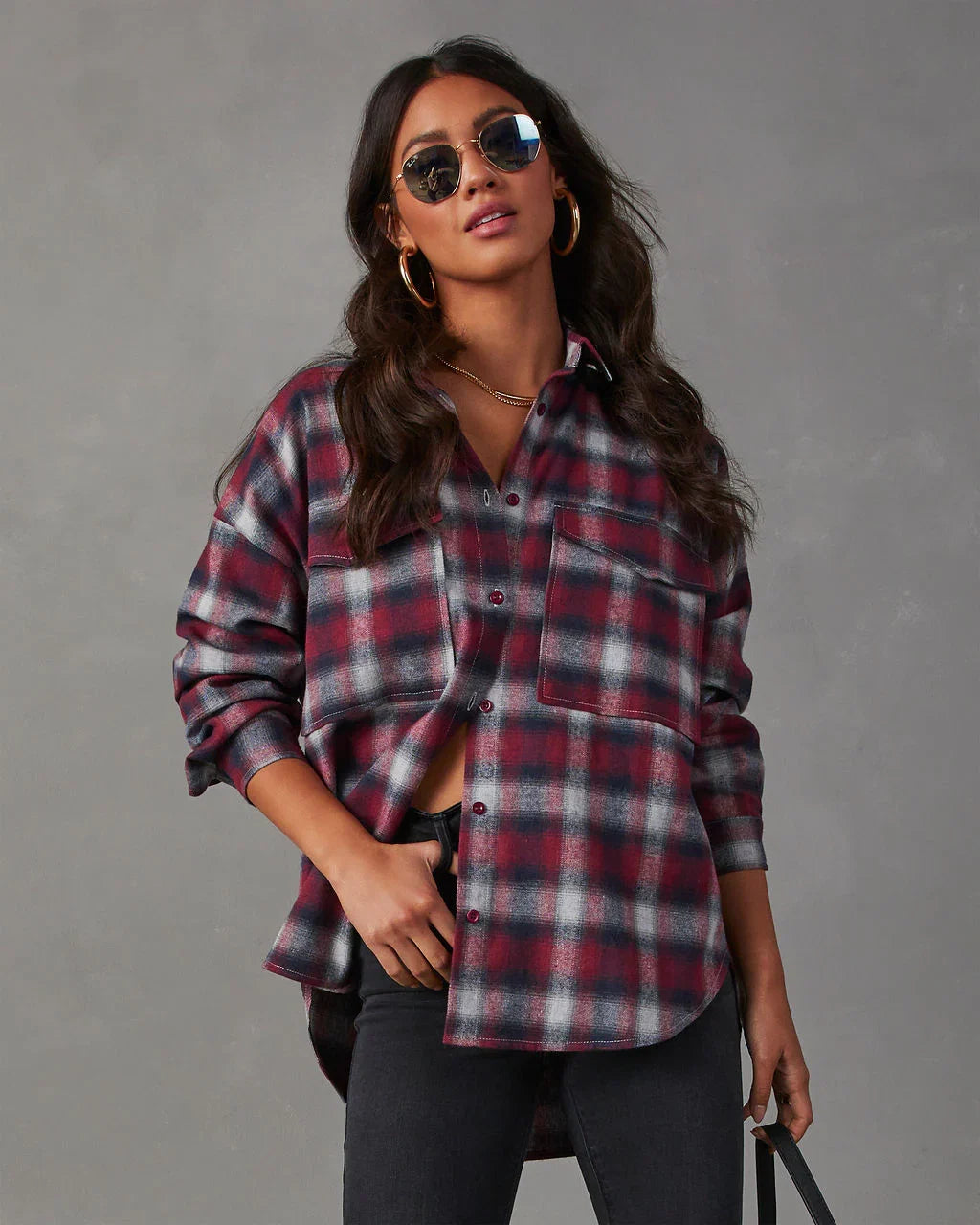 Petaluma Cotton Blend Plaid Button Down Top TEST Copy