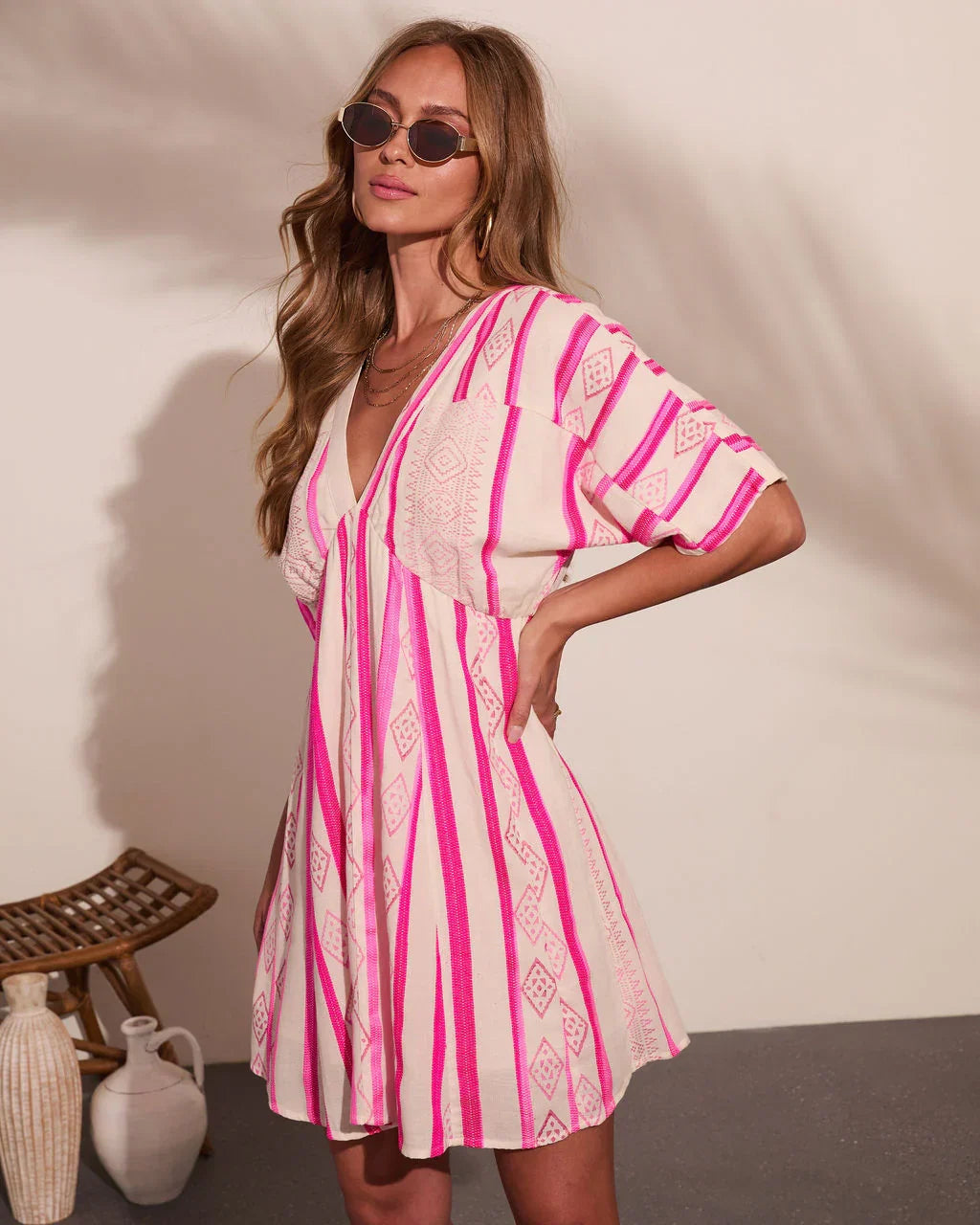 Limah Abstract Striped Kimino Mini Dress