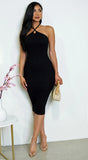Kaya Halter Ribbed Midi Dress Black