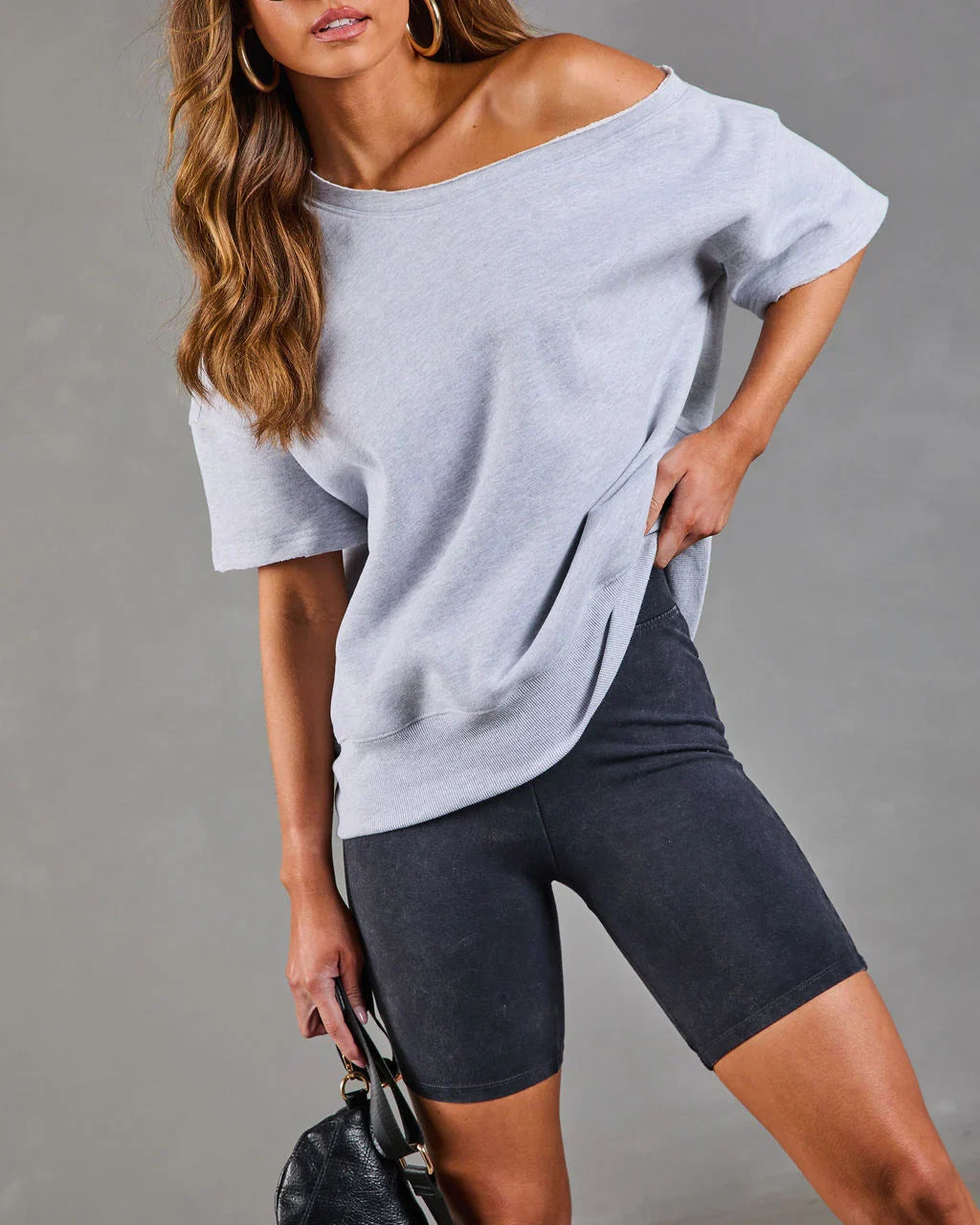 Empower Luxe Short Sleeve Off The Shoulder Sweatshirt