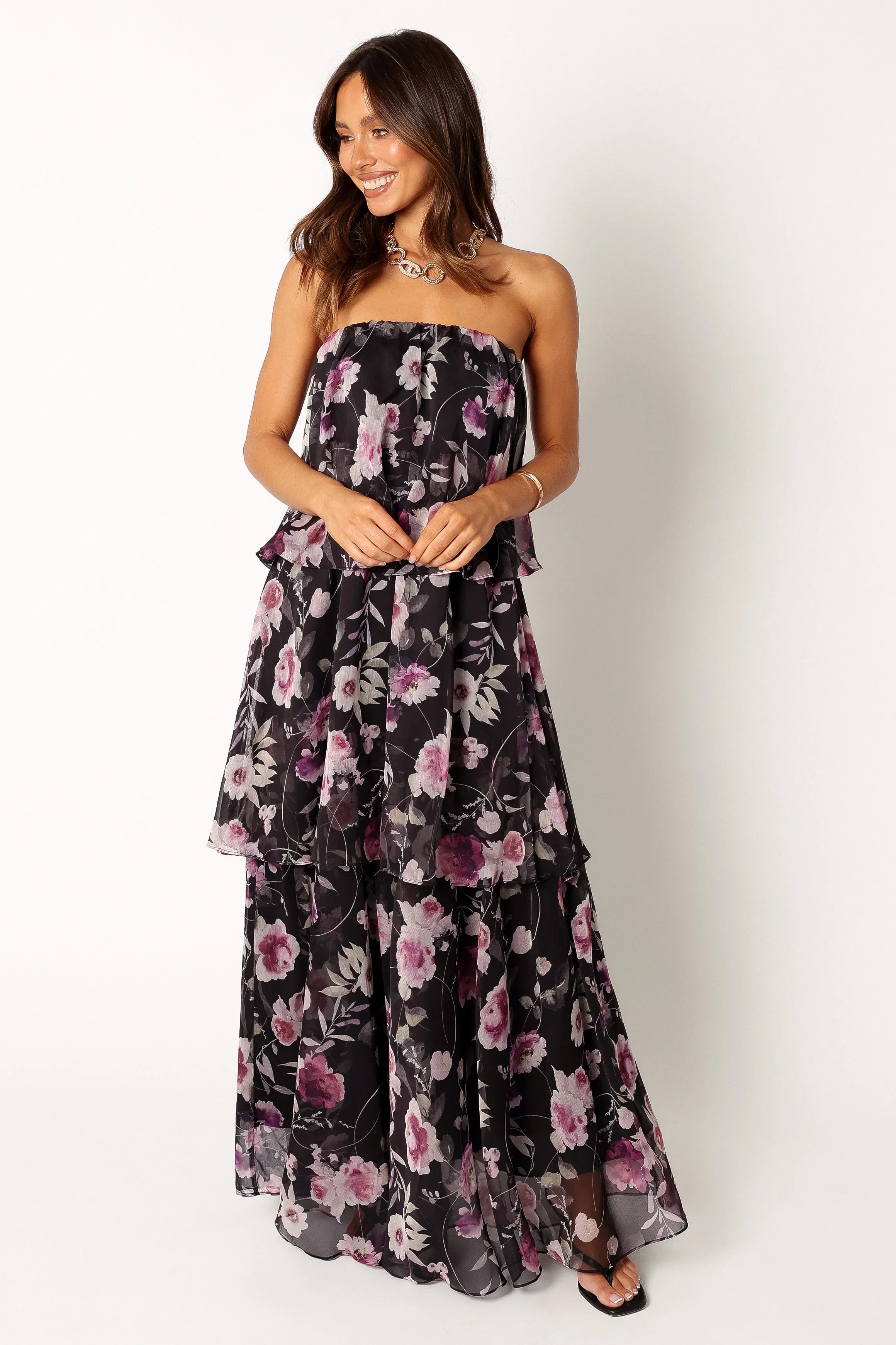 Bloom Strapless Maxi Dress Black Floral