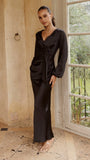 Ivy Long Sleeve Tie Front Maxi Dress Black