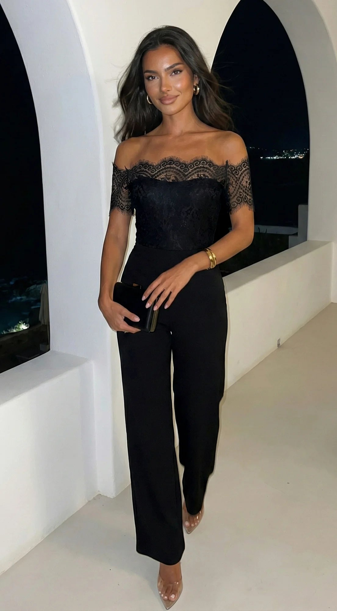 Bellamora Lace Off Shoulder Jumpsuit Black