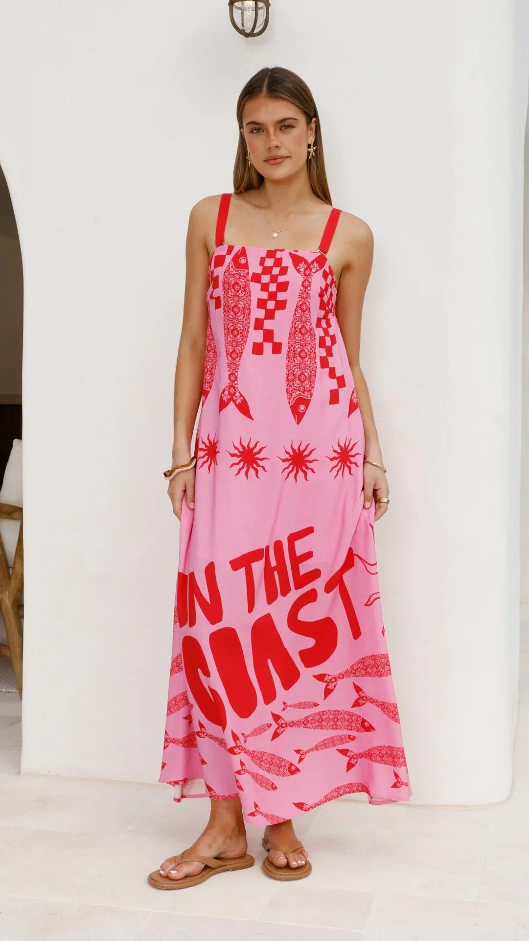 Elidie Maxi Dress Pink Red Tide