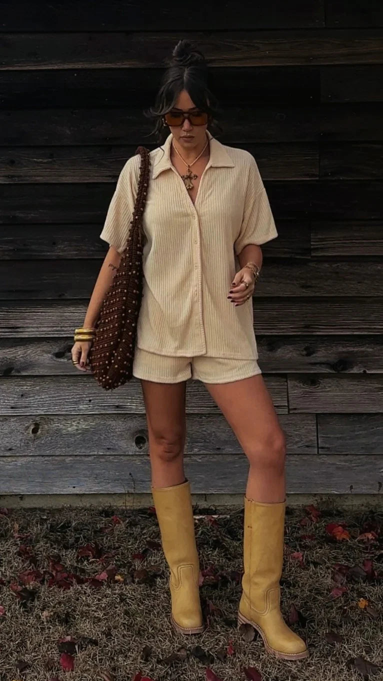 Eden Knit Top and Shorts Set Yellow
