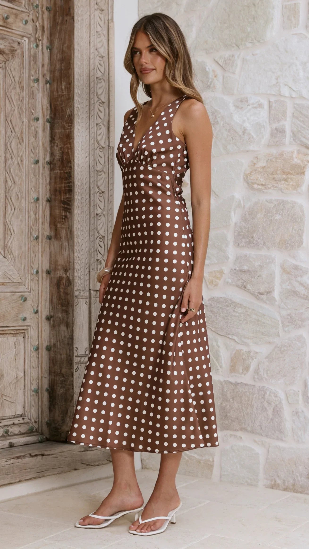Daphne Maxi Dress Brown Polka
