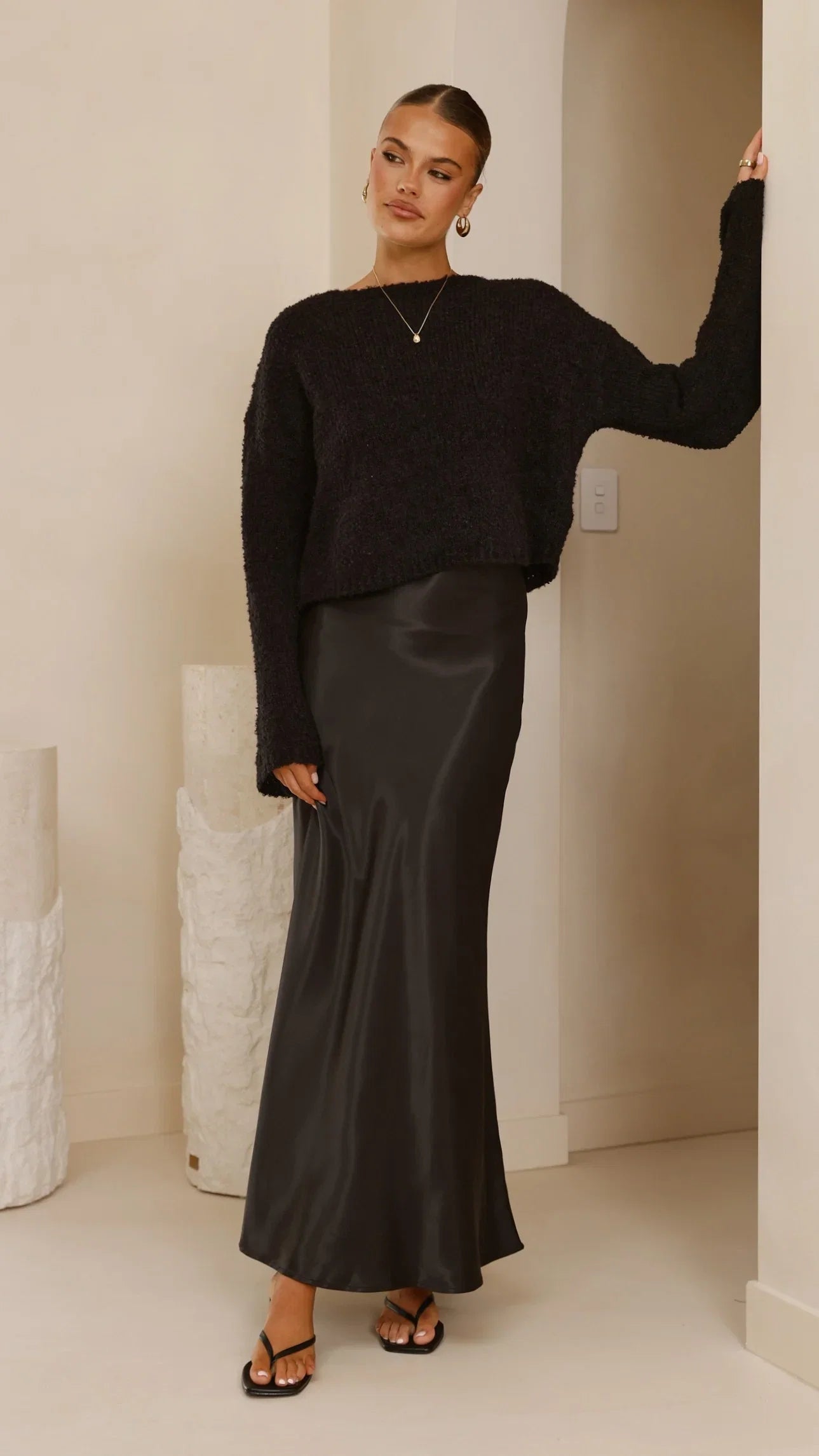 Zala Cropped Knit Sweater Black