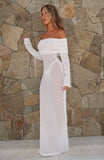 Made It Out Long Sleeve Boucle Maxi Dress White