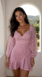 Nerano Lace Ruffle Asymmetric Mini Dress Pink