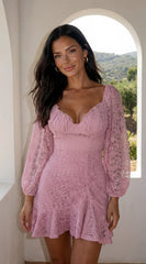 Nerano Lace Ruffle Asymmetric Mini Dress Pink