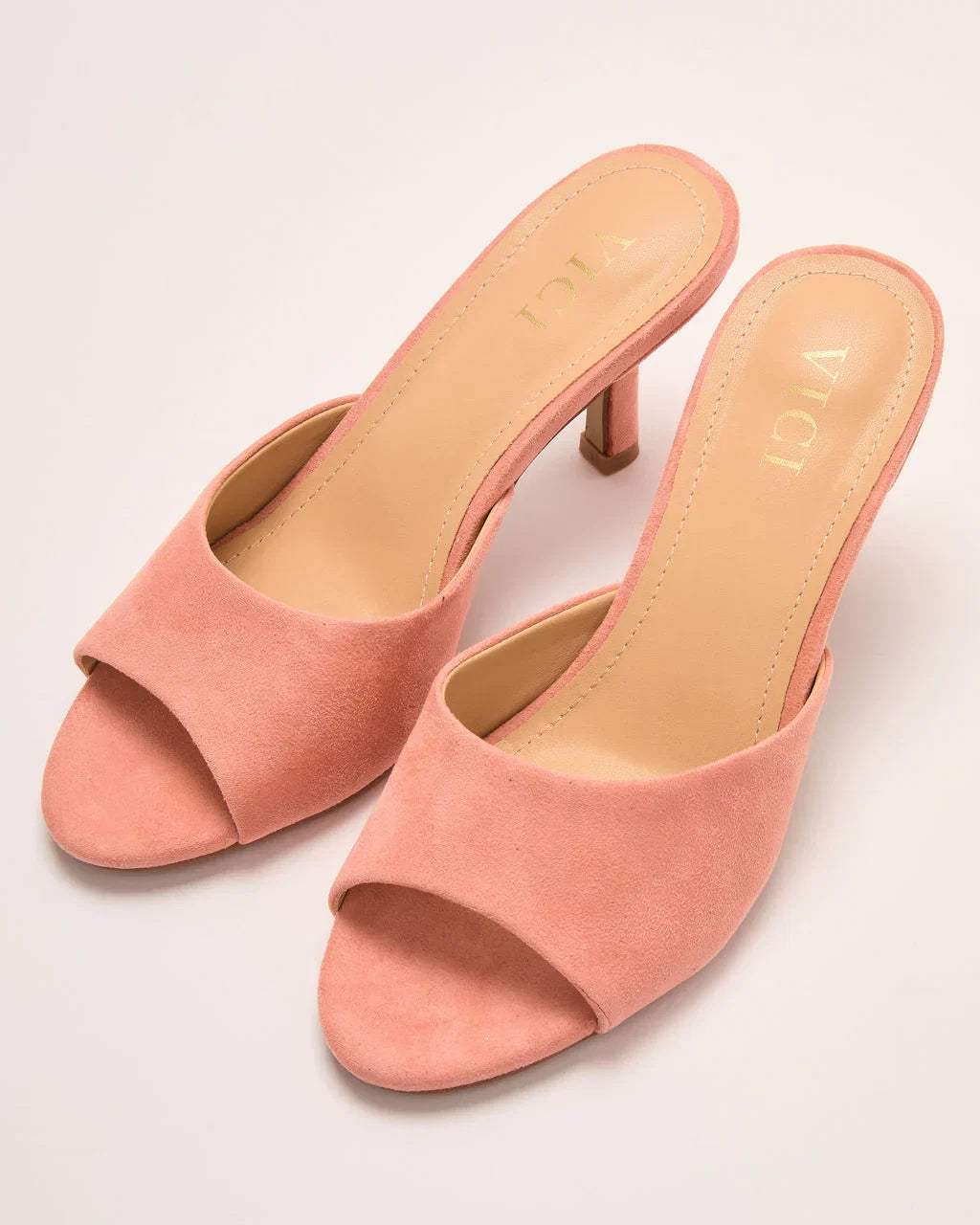 Serelle Faux Suede Heeled Peep Toe Mules