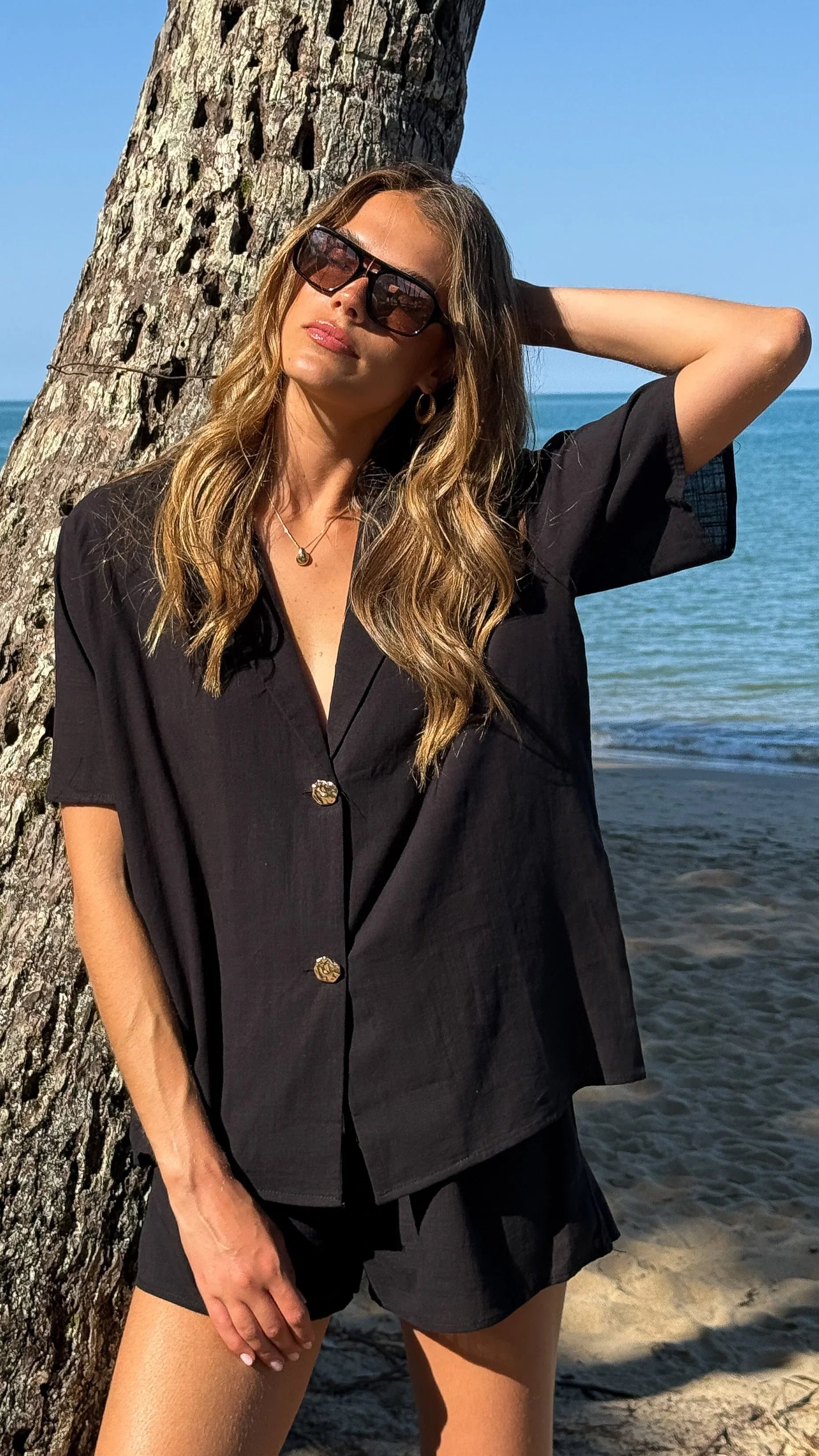 Nadine Shirt and Shorts Set Black