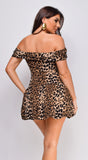 Mayana Leopard Print Off Shoulder Mini Dress Brown