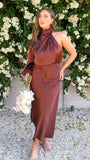 Esther One Shoulder Long Sleeve Dress Brown