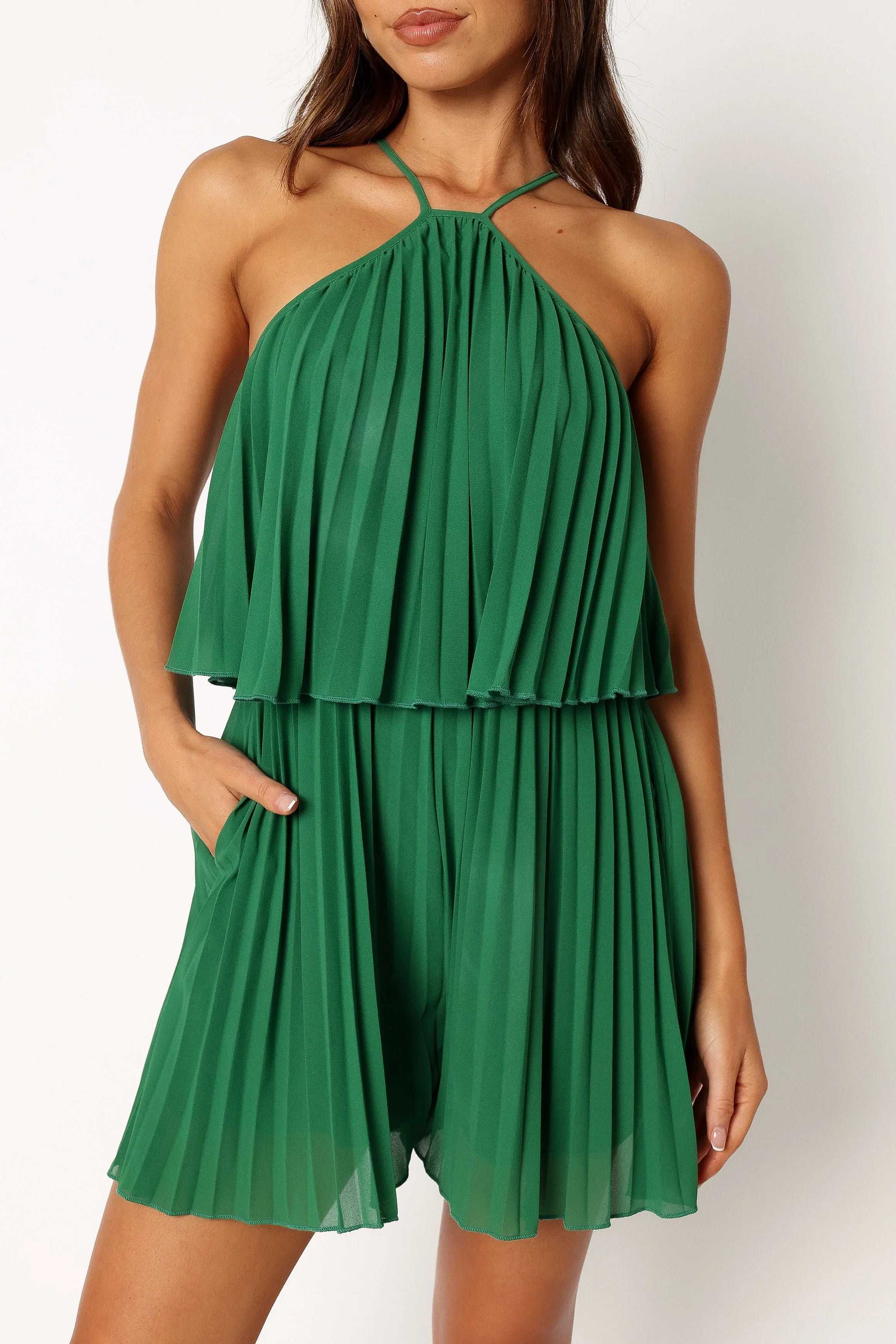 Magnolia Pleat Romper Green