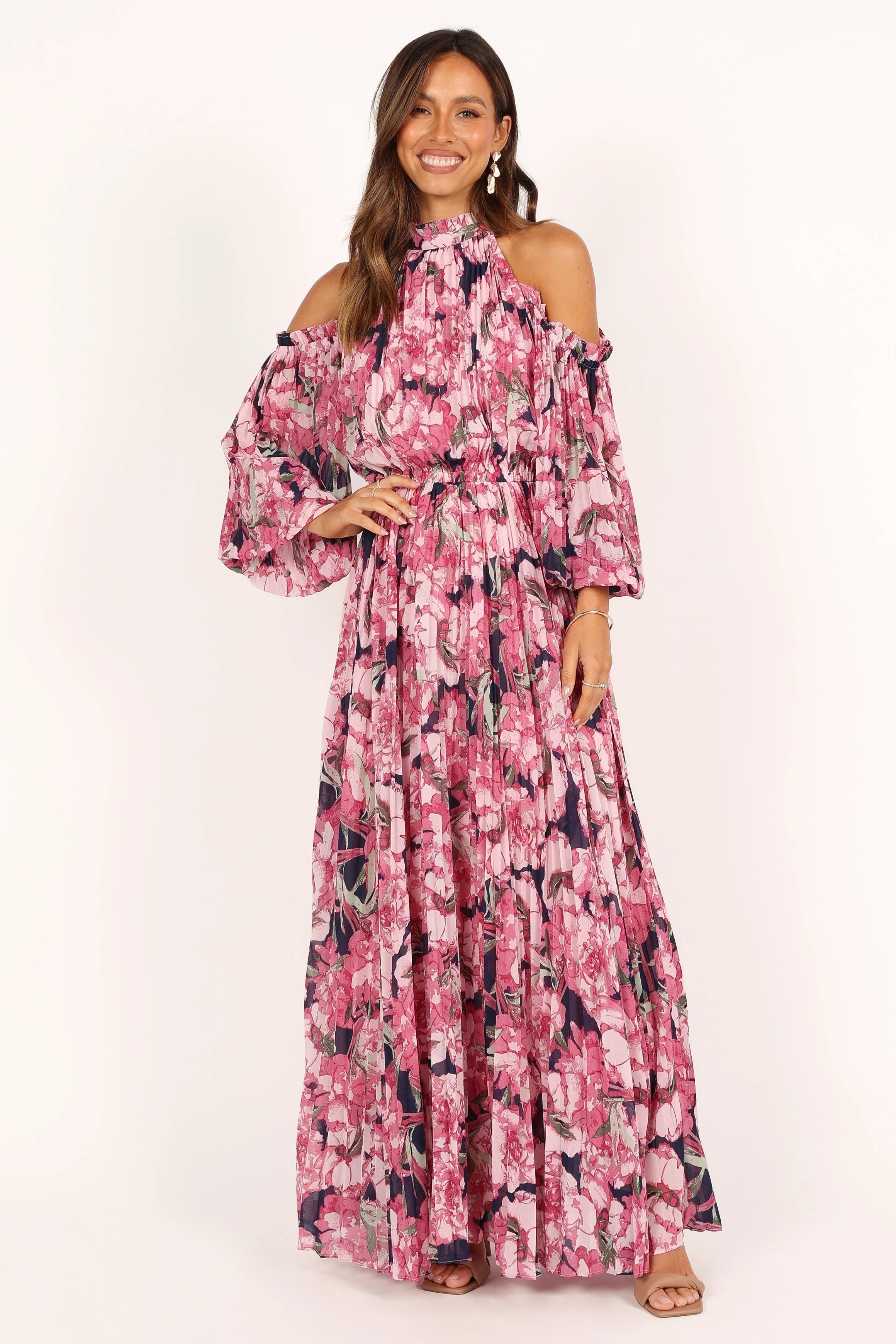 Hilary Pleated Maxi Dress Pink Floral
