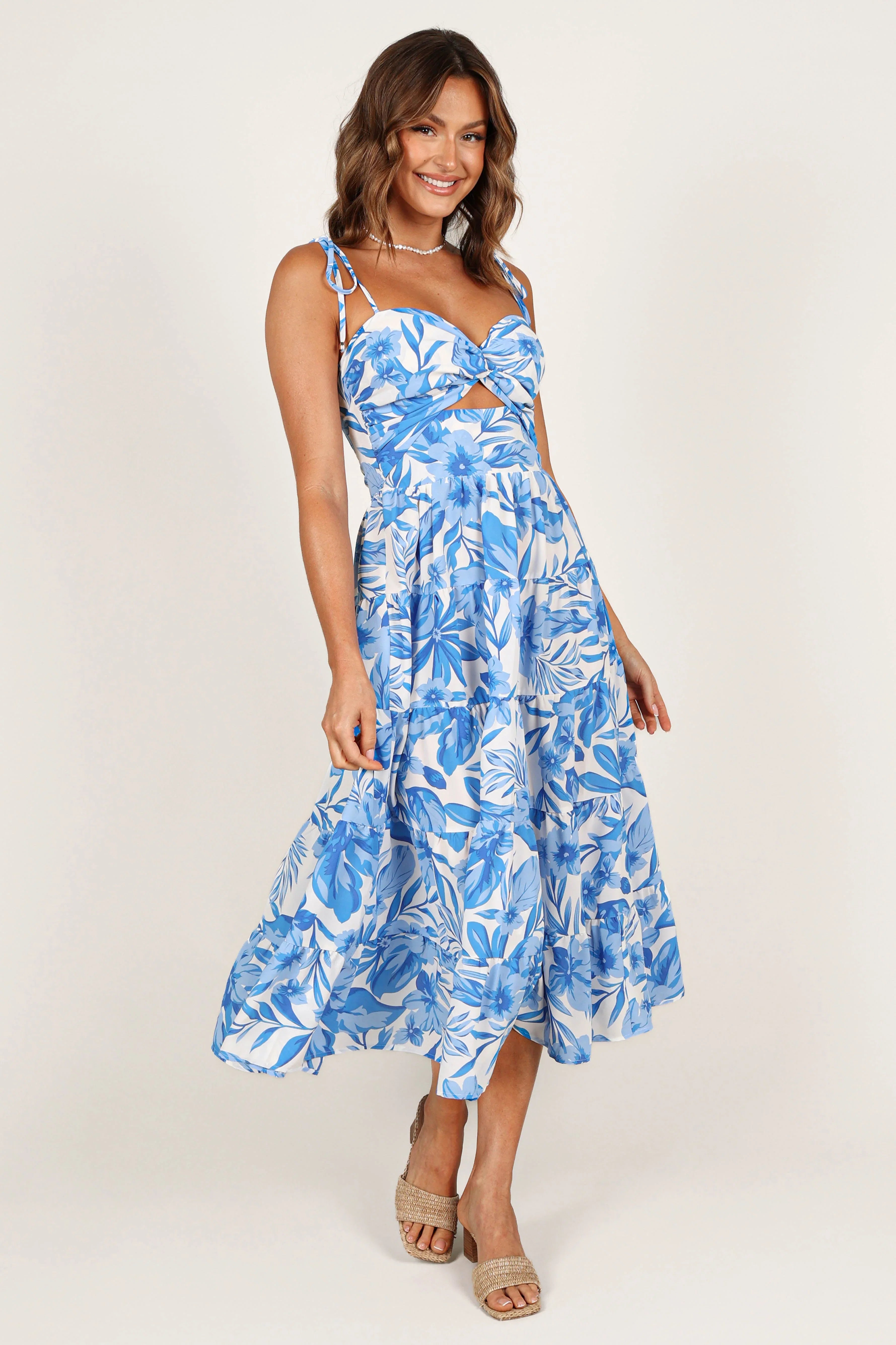Rose Midi Dress Blue White