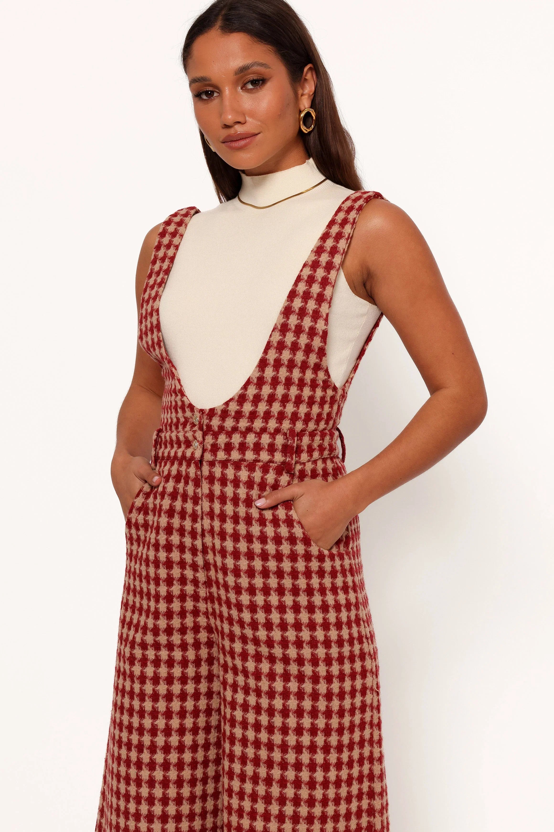 Jackson Jumpsuit Dark Red Houndstooth