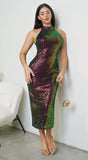 Lunera Sequin Mock Neck Midi Dress Multi Color