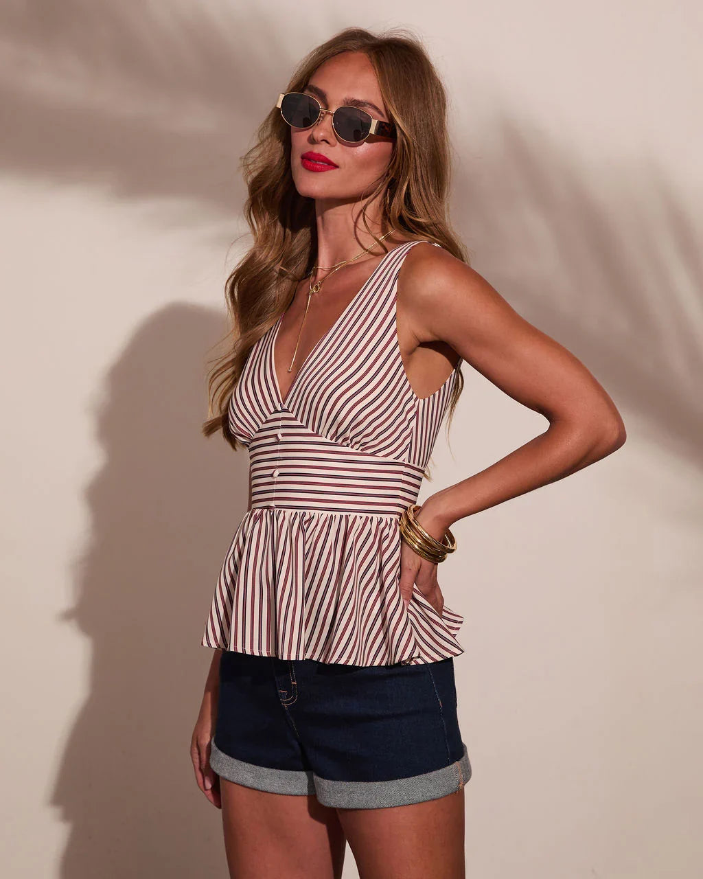 Sunlit Heritage Striped Peplum Top