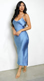 Lai Satin Midi Dress Blue