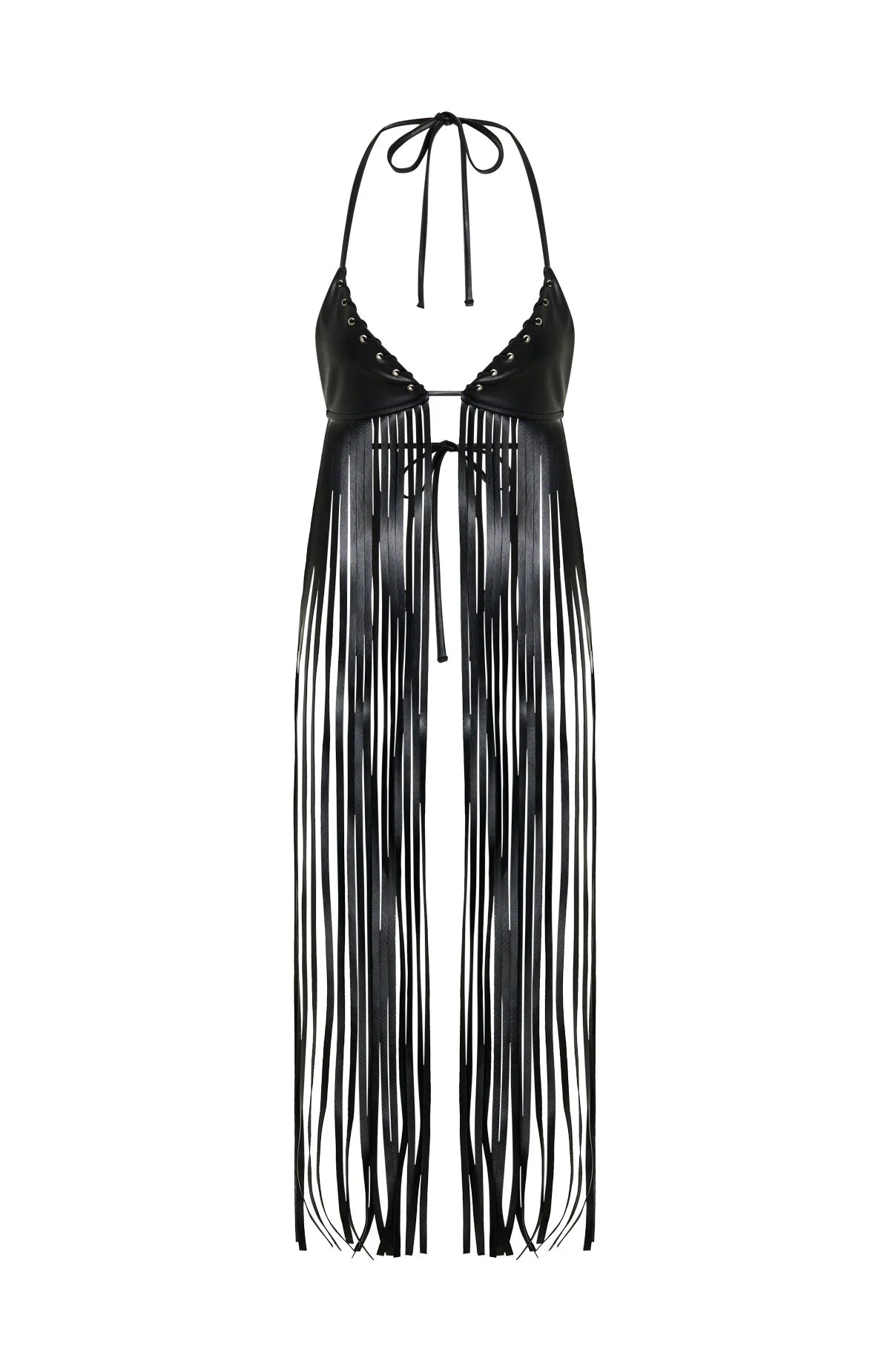 Here We Go PU Fringe Top Black