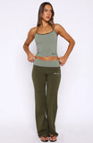 Lucky Charm Fold Over Pants Khaki Mint Stripe