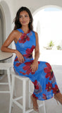 Cielara Floral Twist Neck Maxi Dress Blue