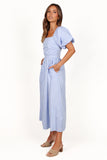 Clo Puff Sleeve Midi Dress Blue Stripe