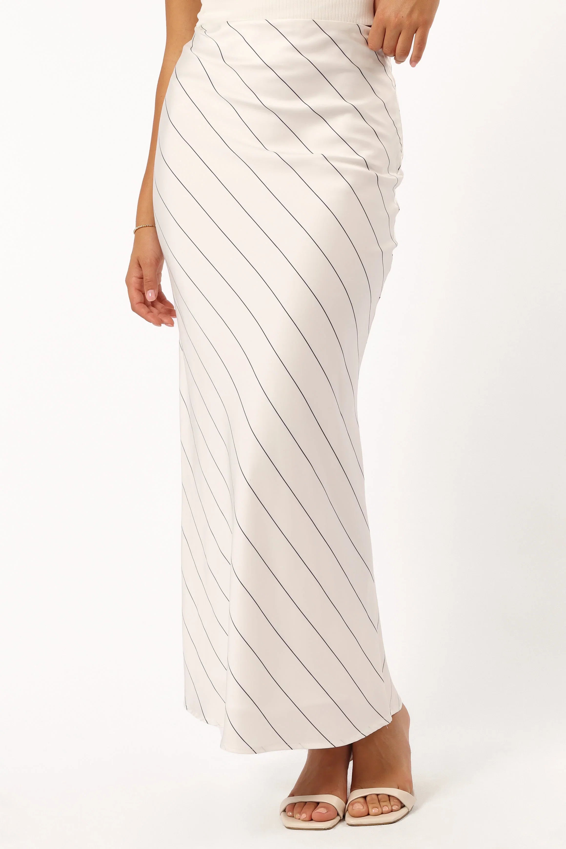 Heidi Stripe Slip Skirt White Black Stripe