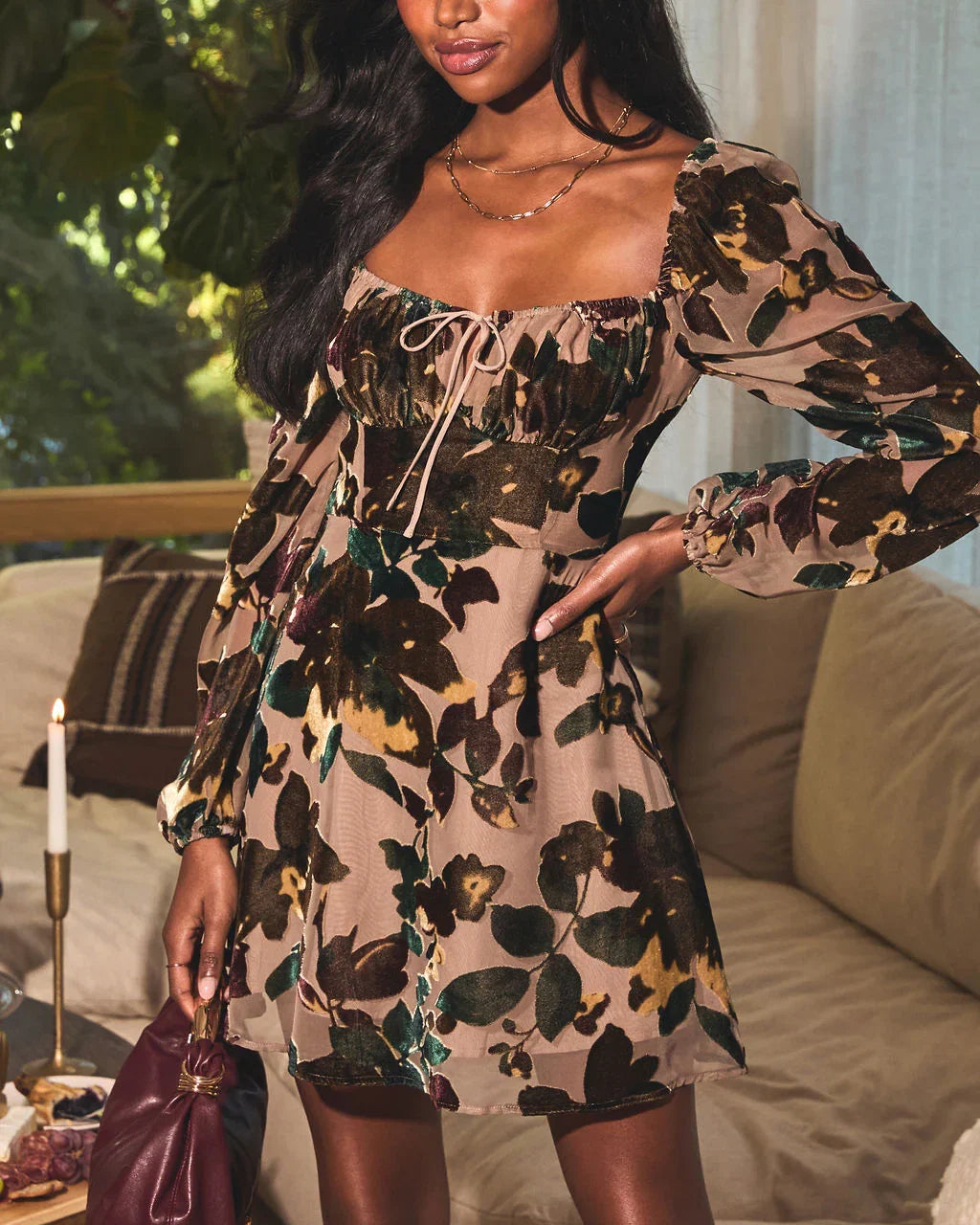 Velora Burnout Velvet Mini Dress