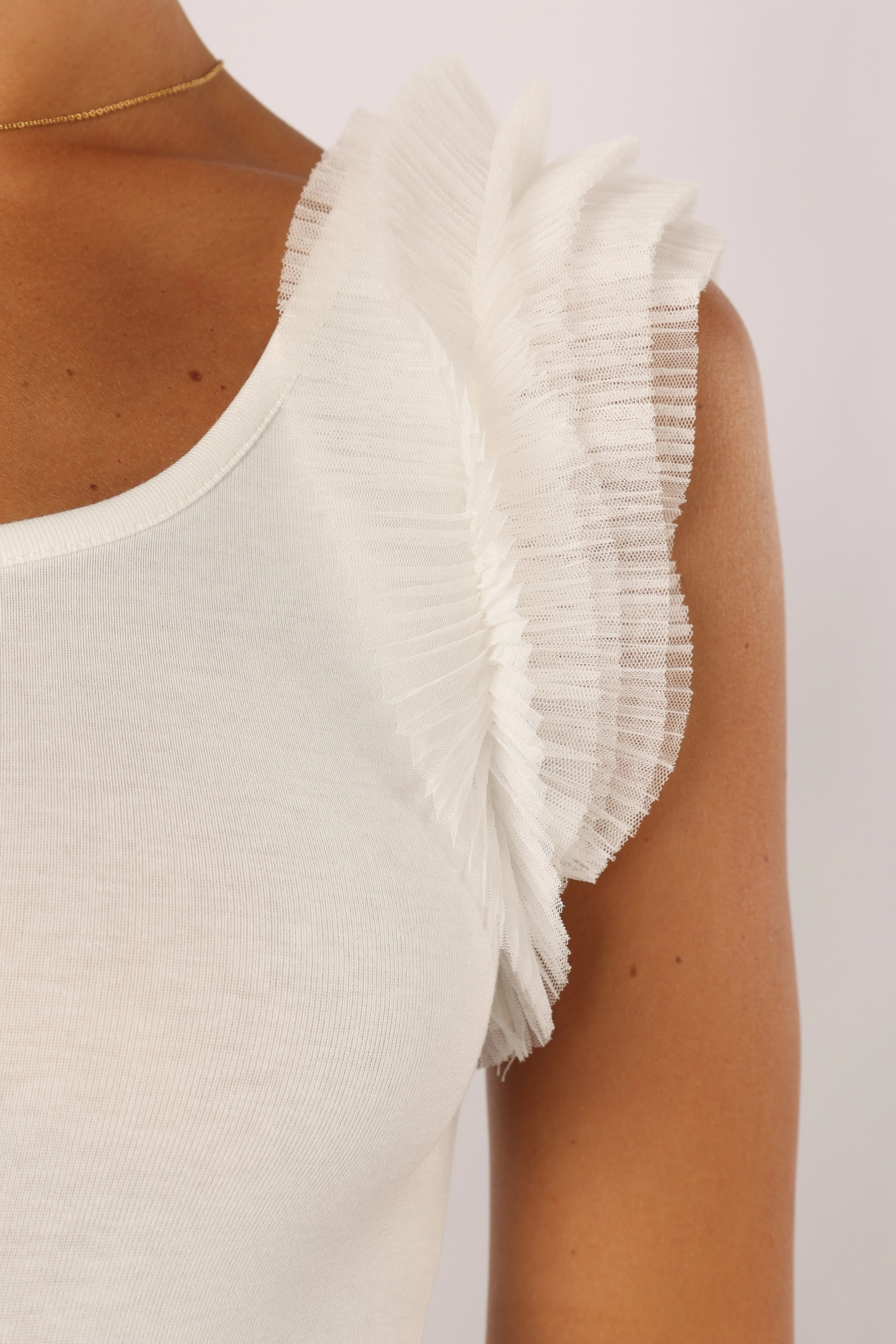 Meg Tulle Ruffle Sleeve Bodysuit White