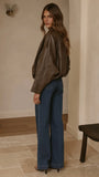 Leela Vegan Leather Bomber Jacket Brown