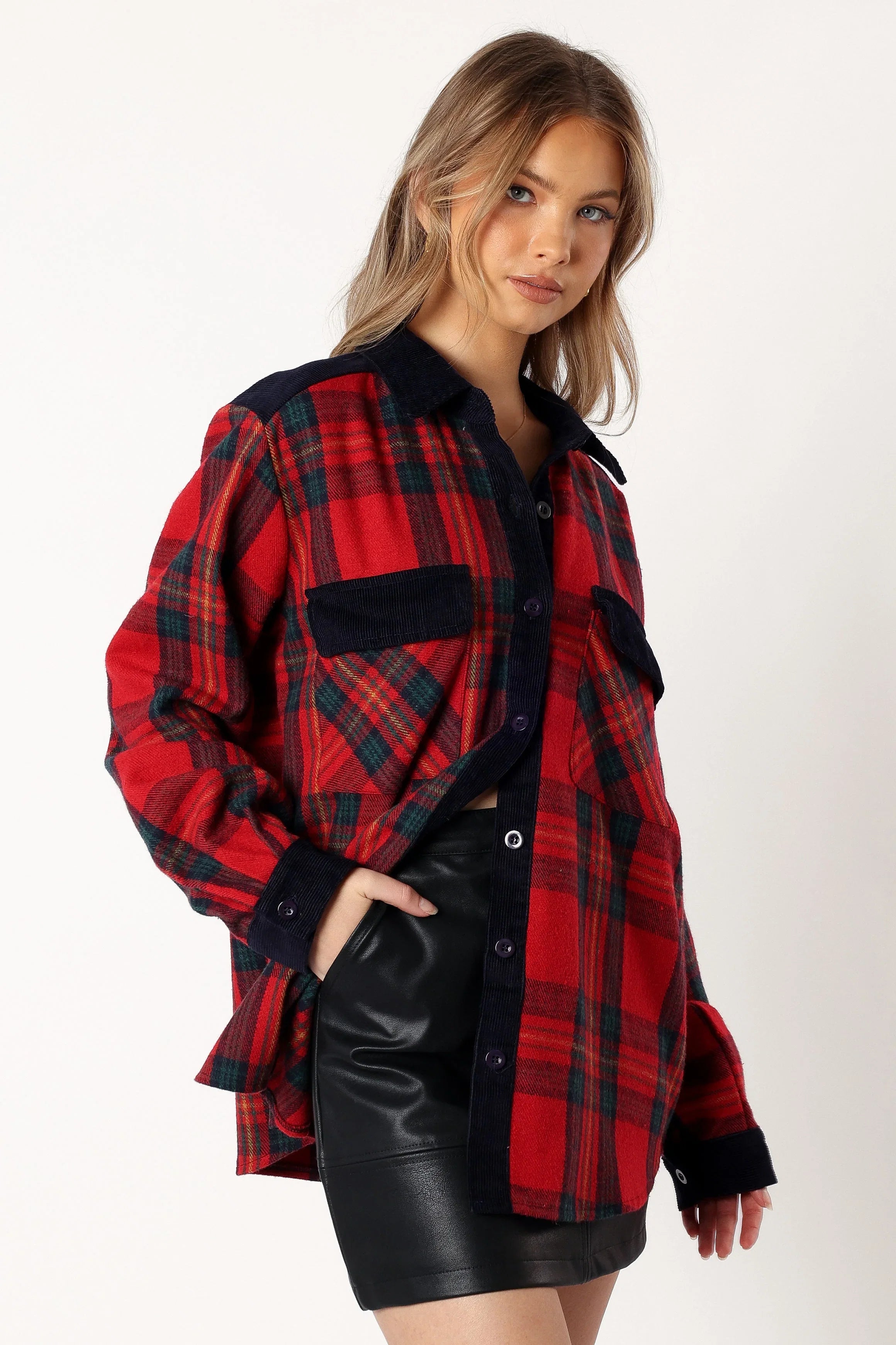 Lucille Plaid Shacket Red Navy