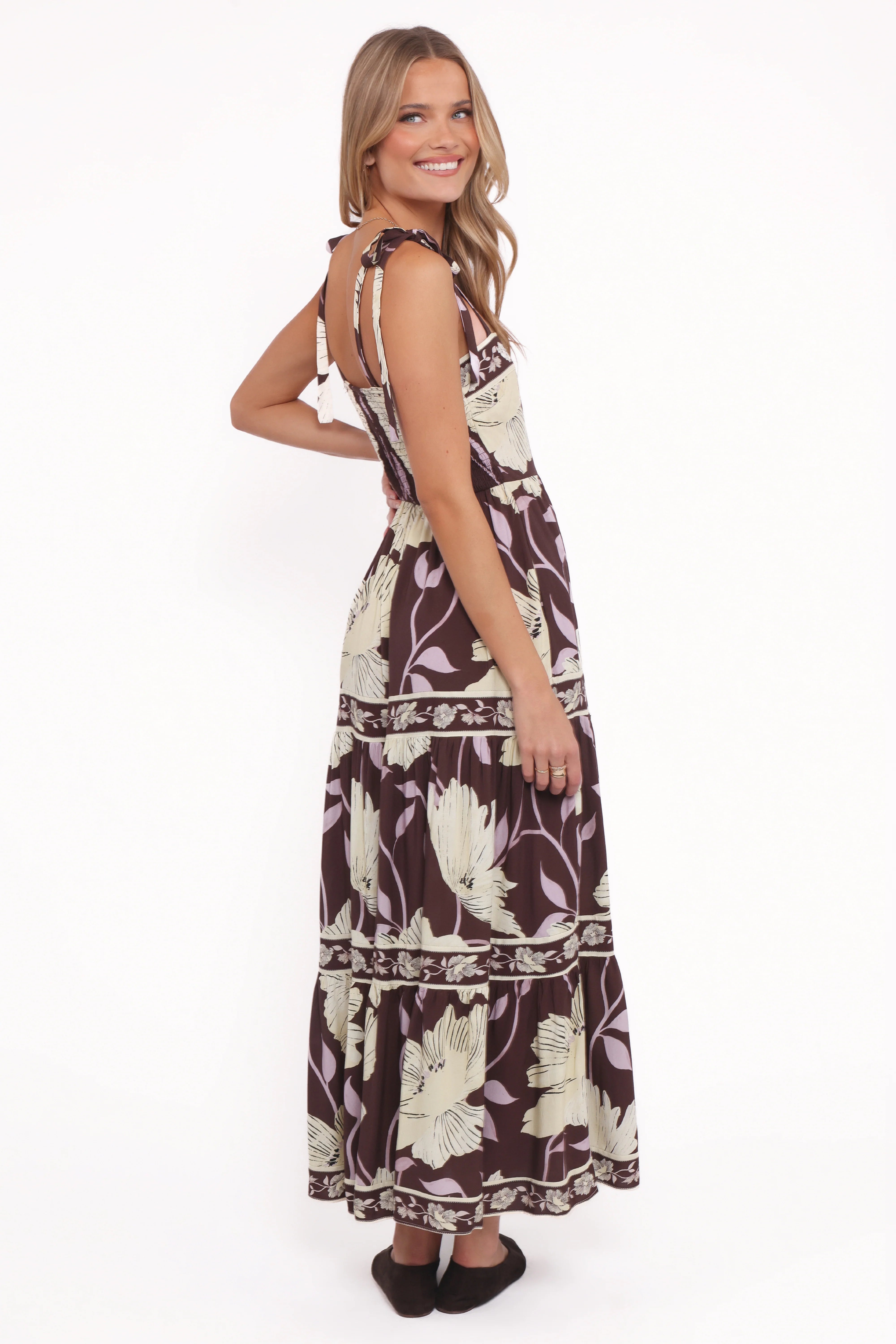 Leonor Maxi Dress Yellow Brown Floral