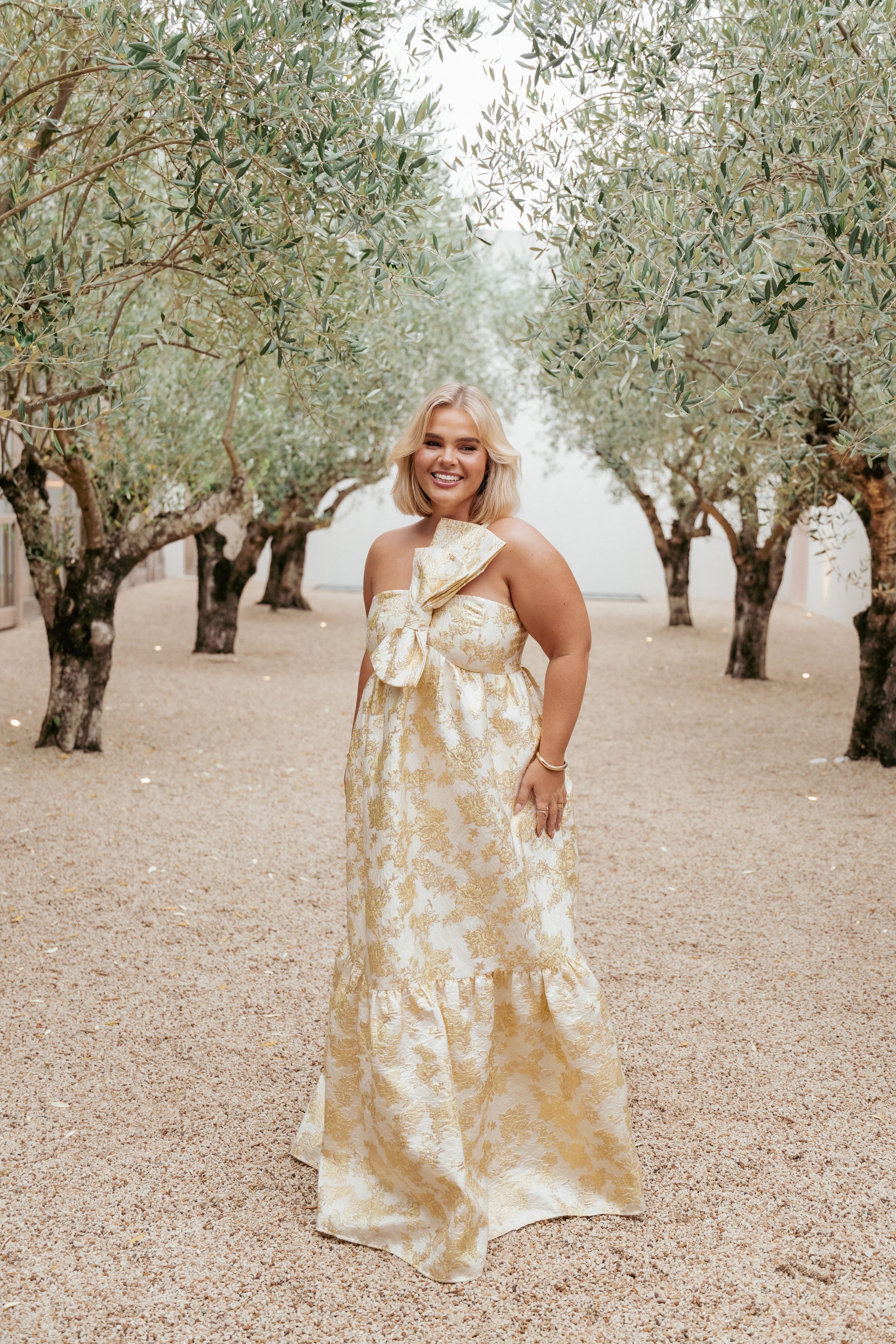 Betina Bow Front Maxi Dress Yellow Brocade