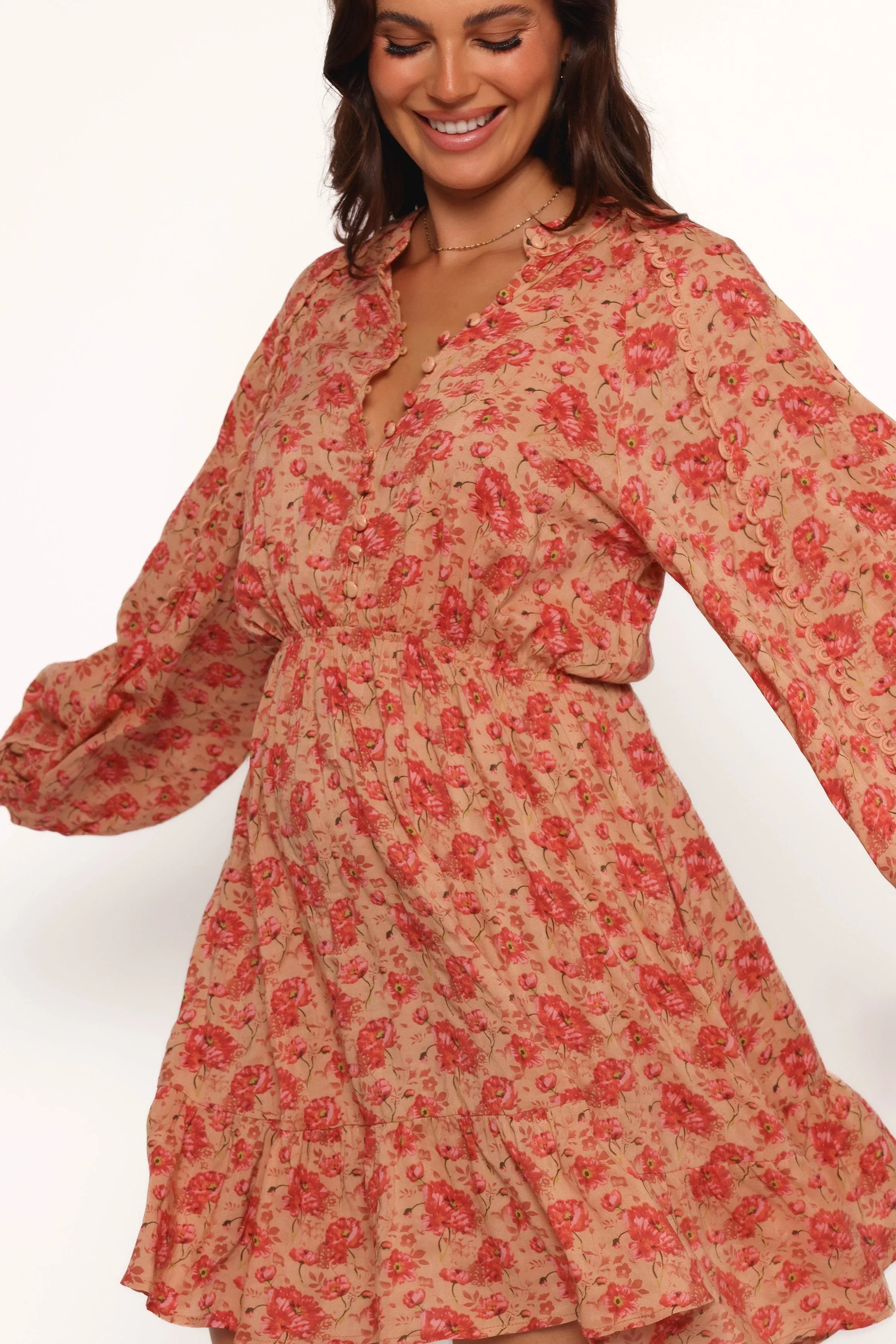 Marti Mini Dress Tan Floral
