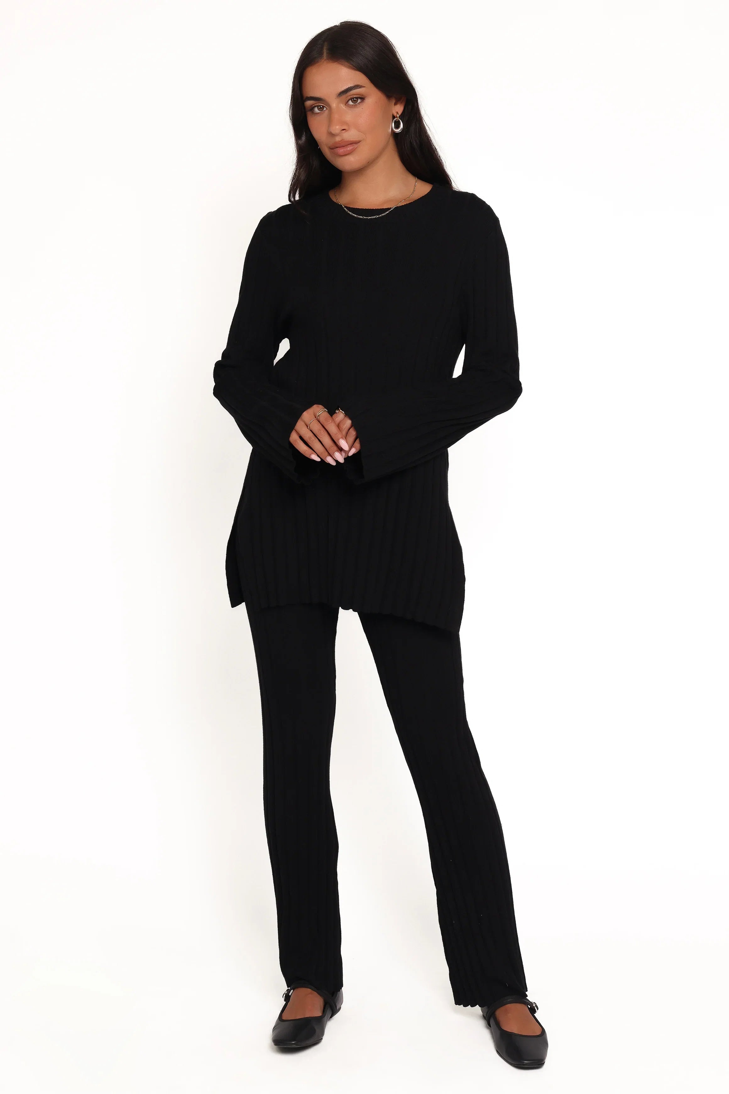 Silvie Long Sleeve Knitted Set Black