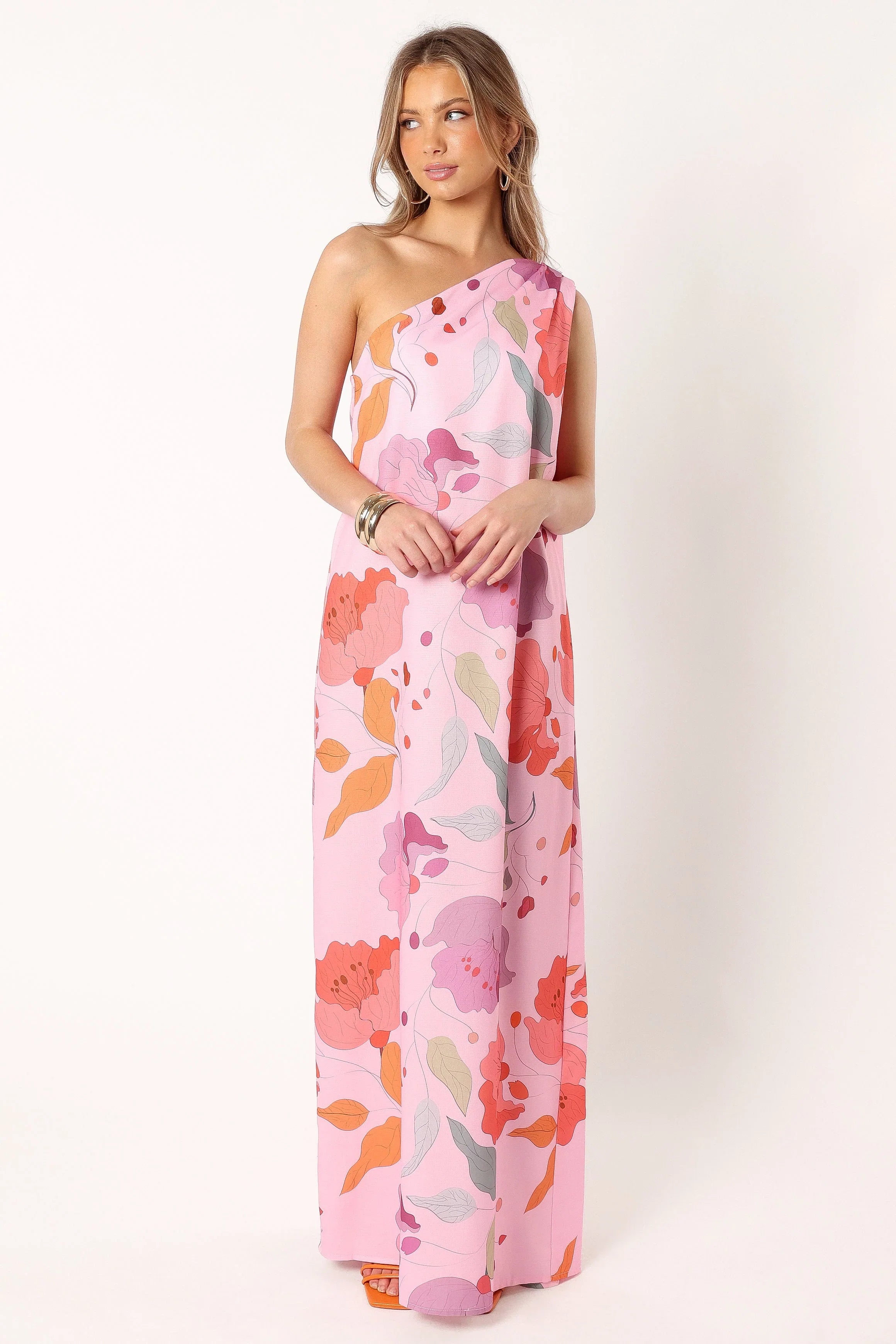 Tillie One Shoulder Maxi Dress Pink Floral