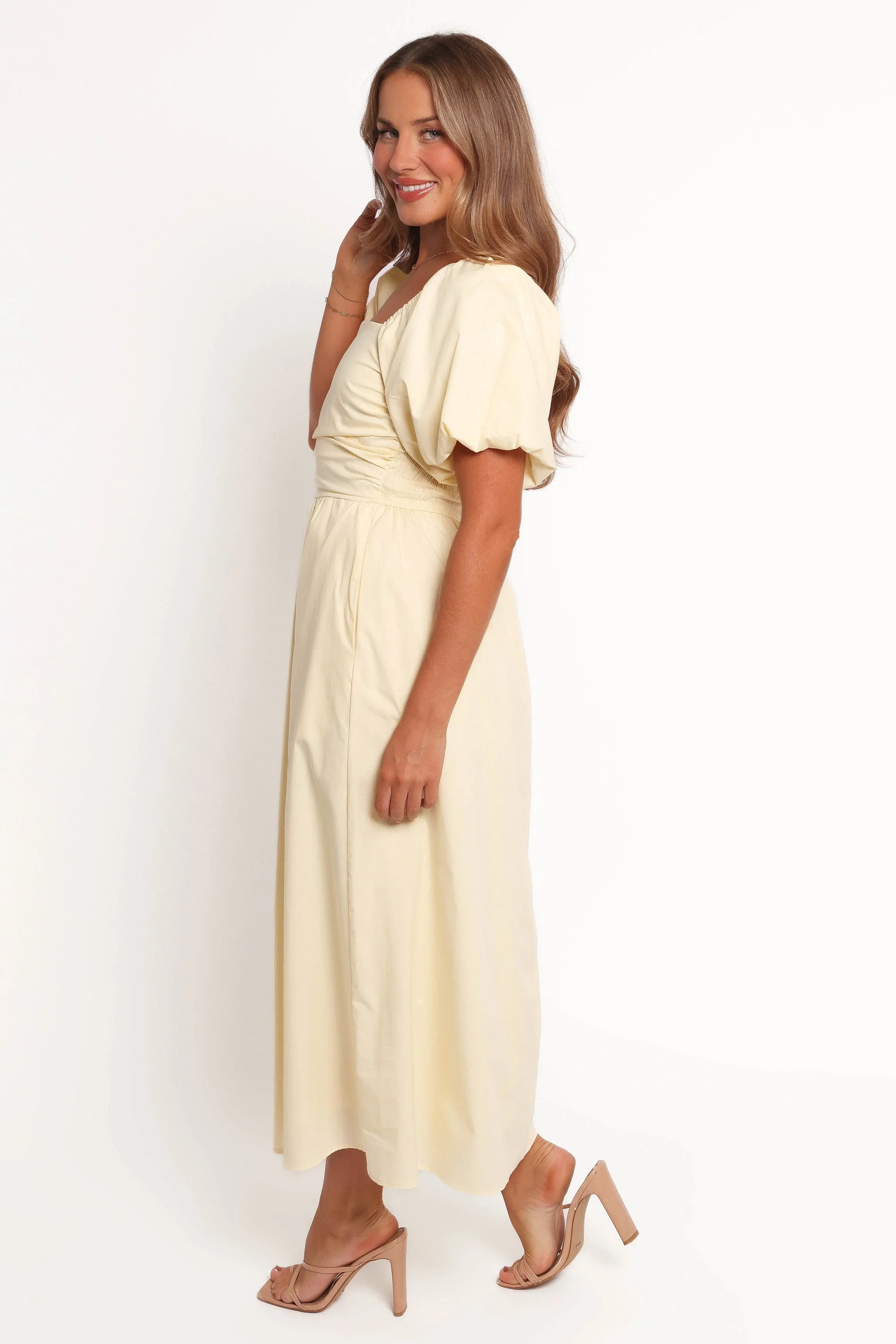 Clo Puff Sleeve Midi Dress Yellow