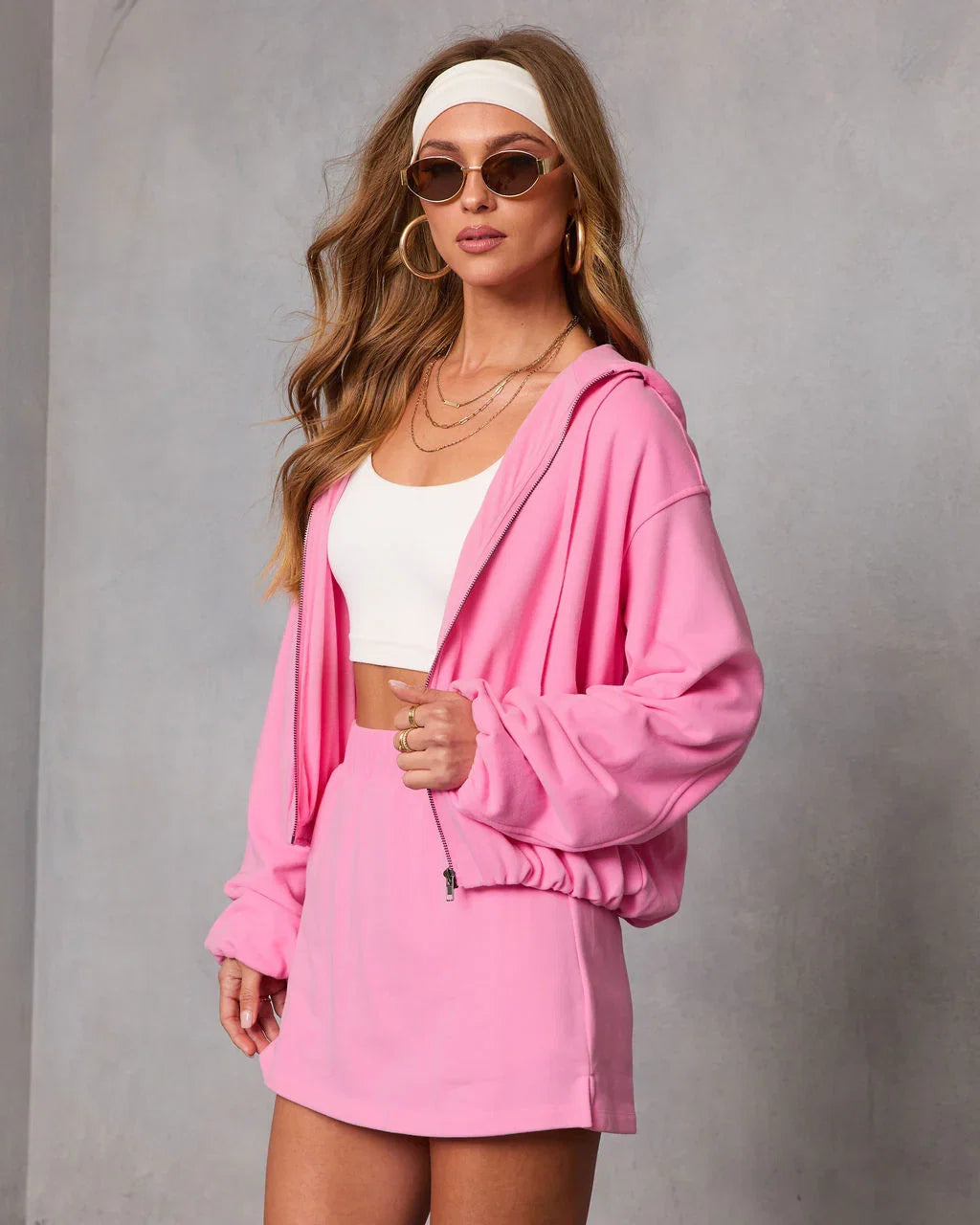 Soft Balance Drawstring Hood Zip Up Sweatshirt