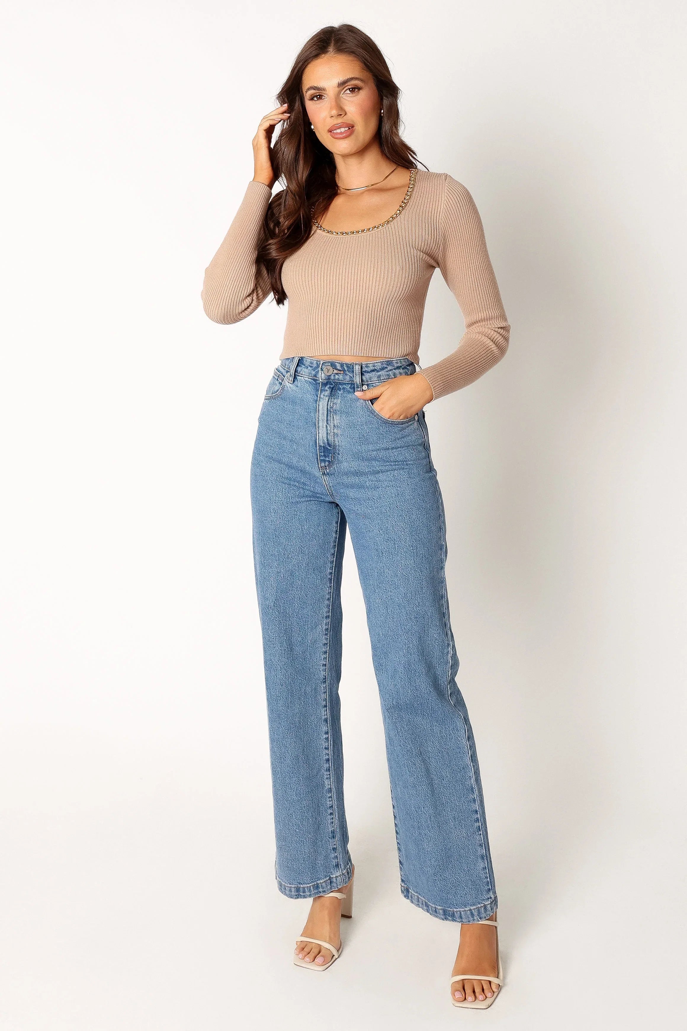 Wells Long Sleeve Knit Top Taupe