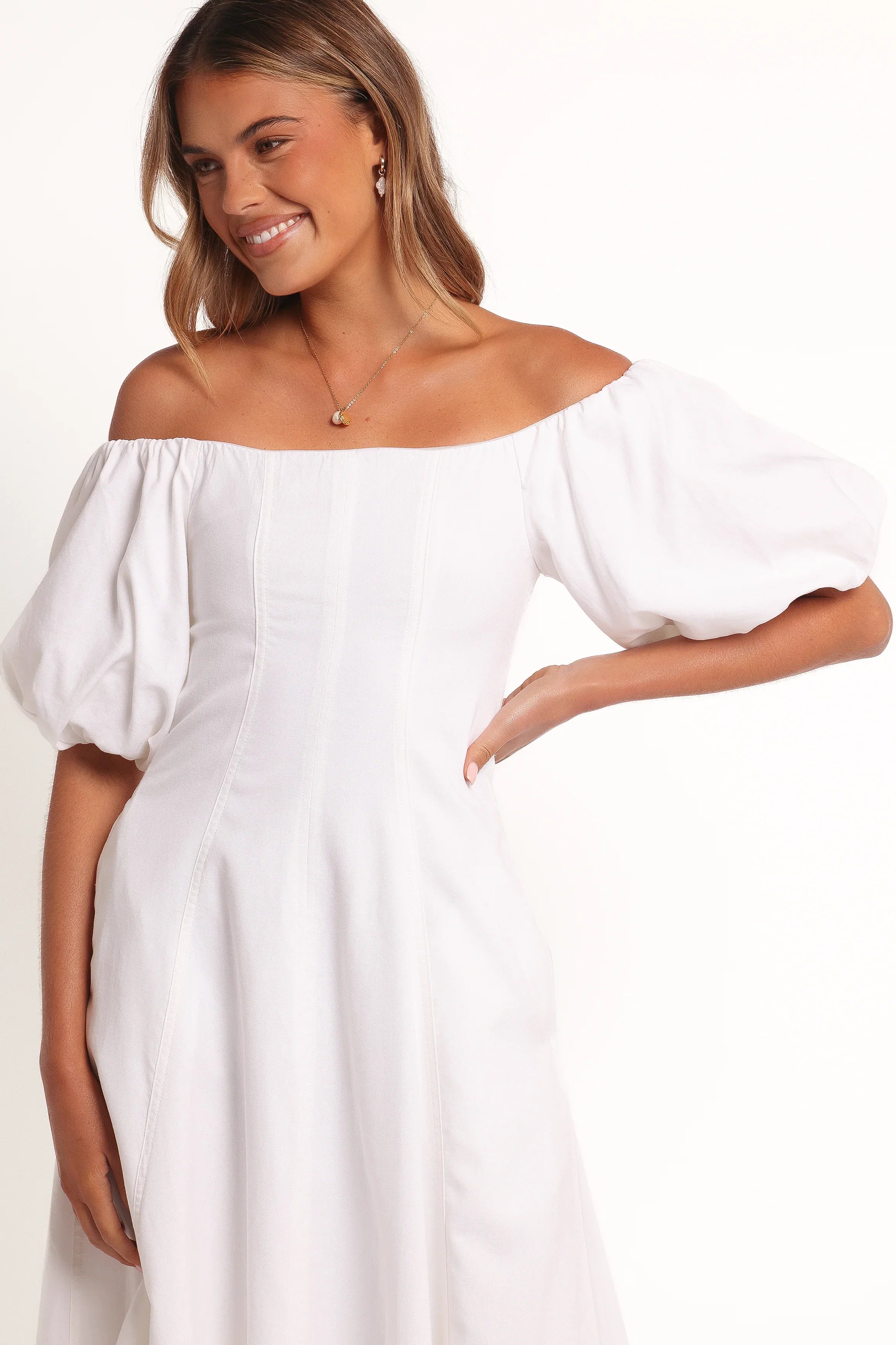 Jensen Off Shoulder Midi Dress Ivory
