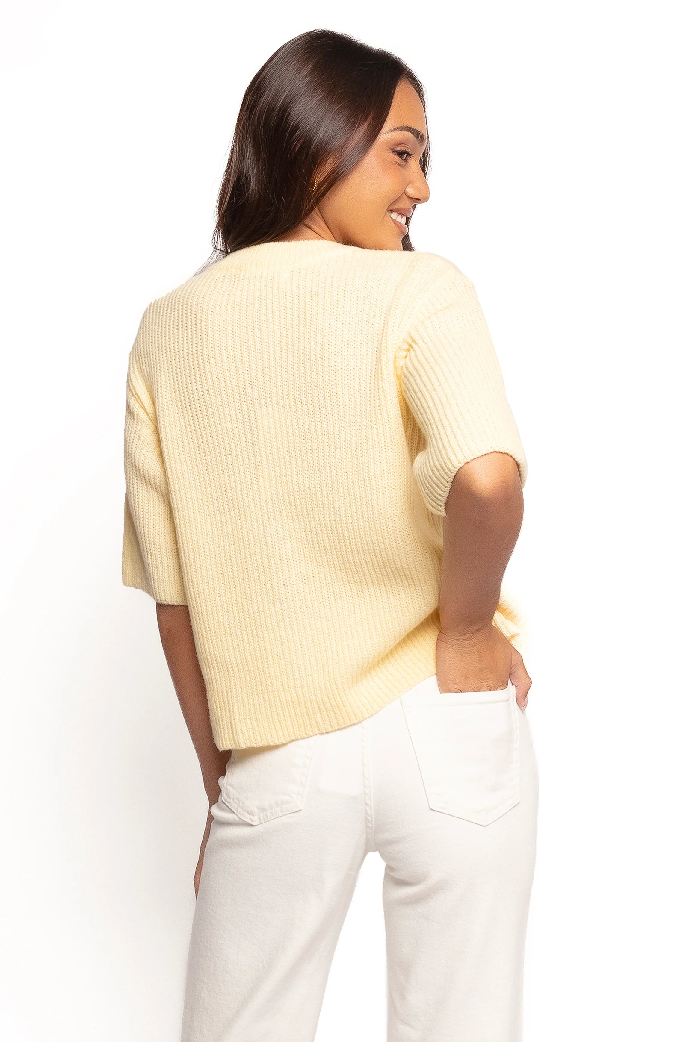 Miriam Short Sleeve Knit Top Yellow