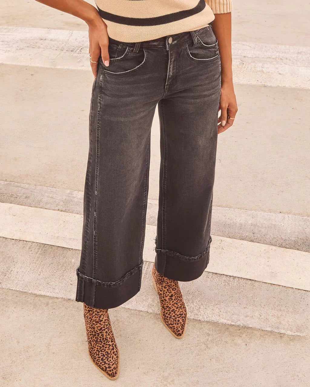 Stylist Stretch High Rise Wide Leg Cuffed Jeans
